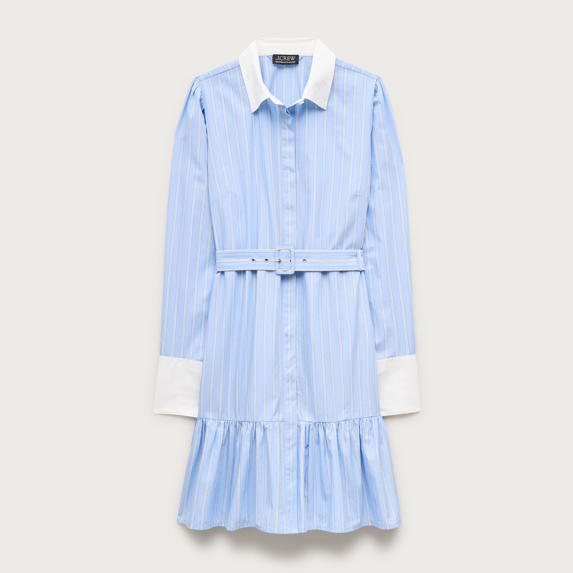 Tiered shirt-dress in striped cotton poplin
