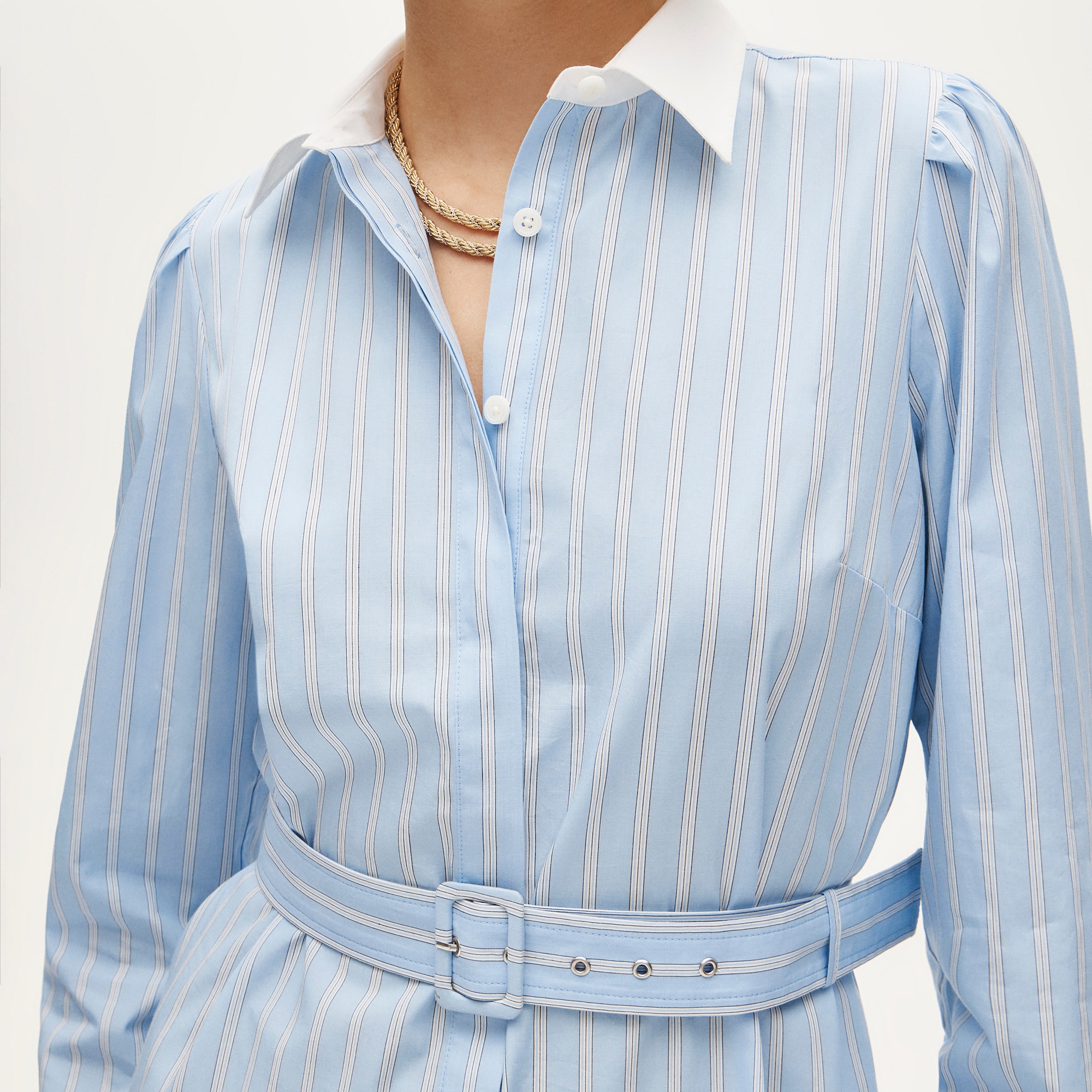 Tiered shirt-dress in striped cotton poplin