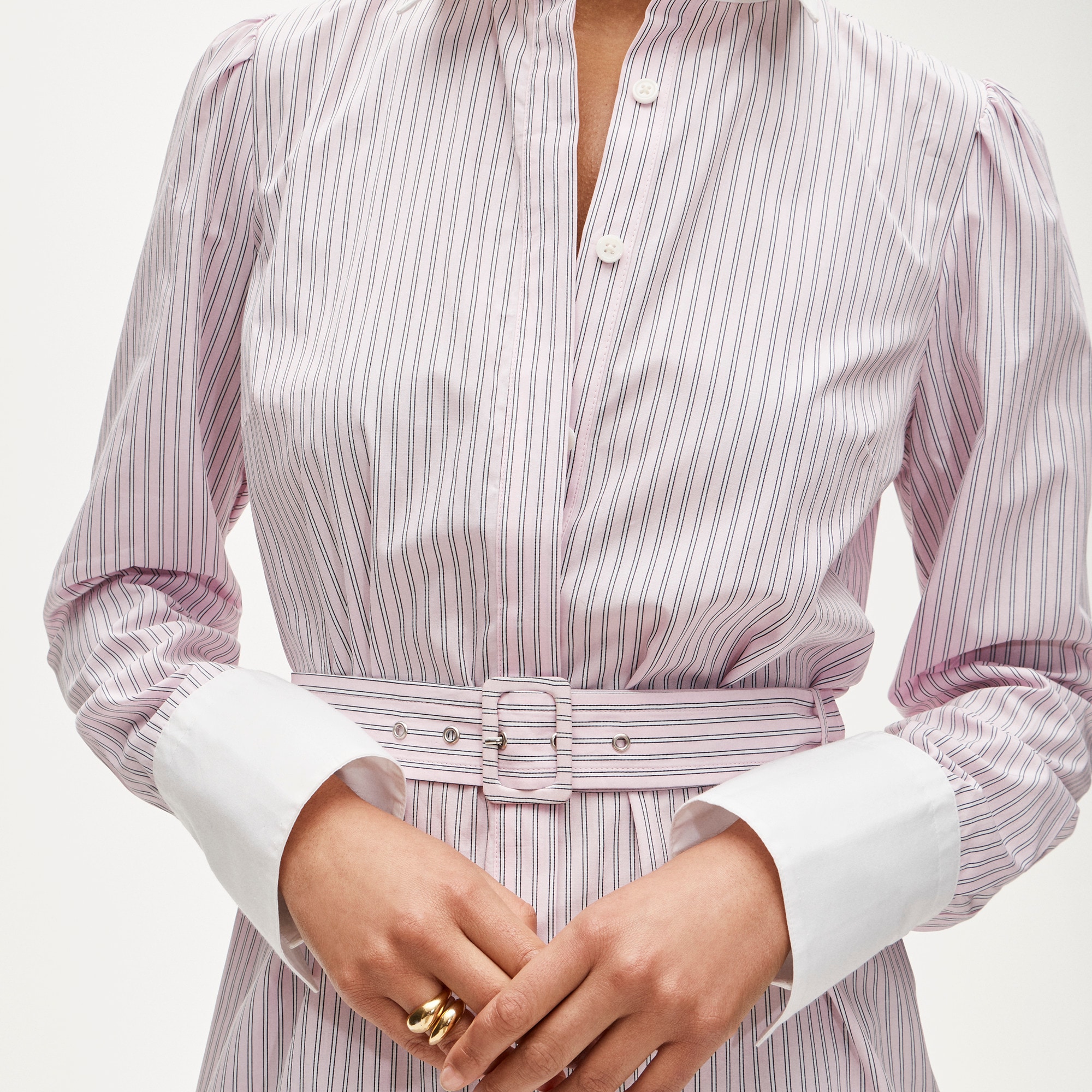 Tiered shirt-dress in striped cotton poplin