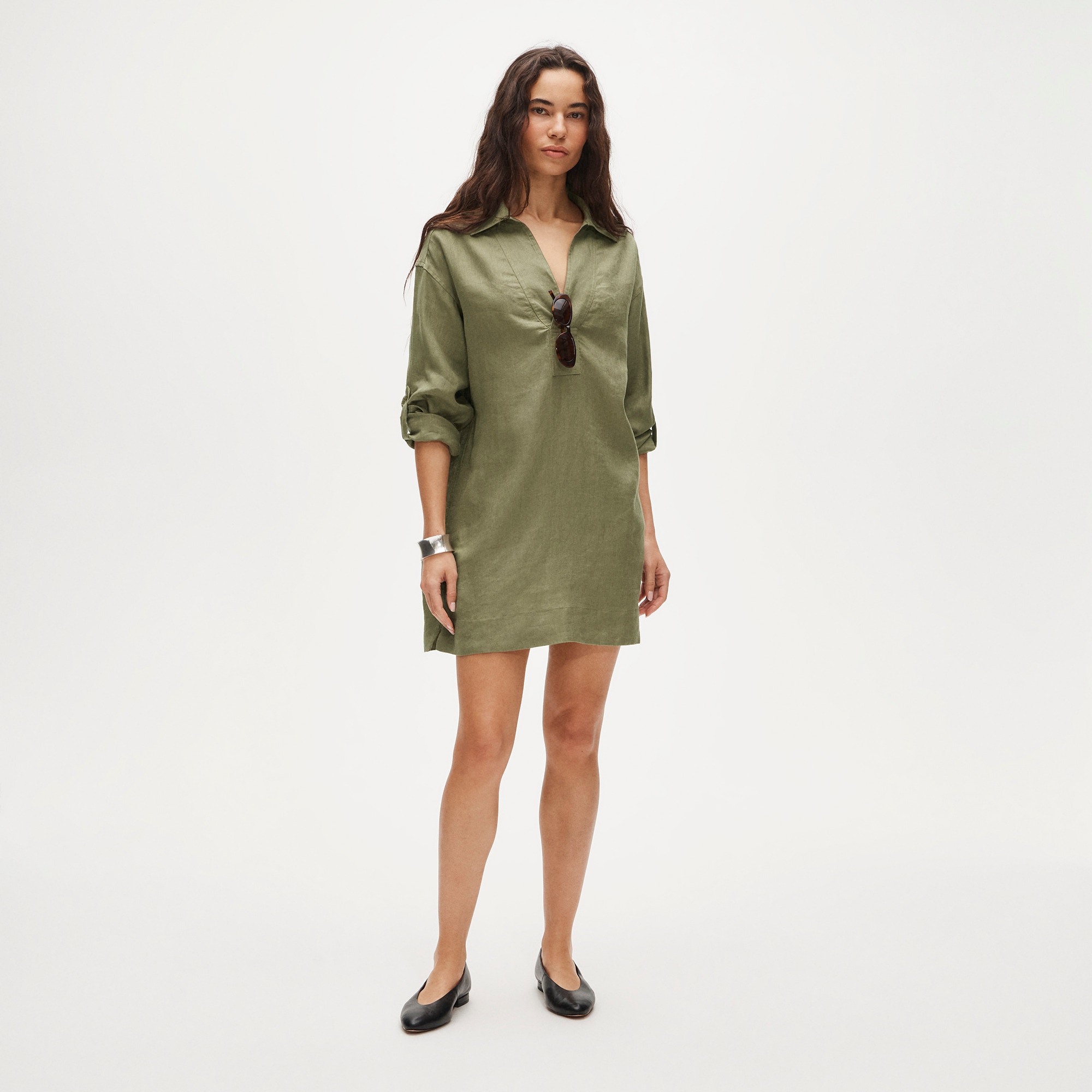 V-neck Popover Dress In Linen For Women | J.Crew