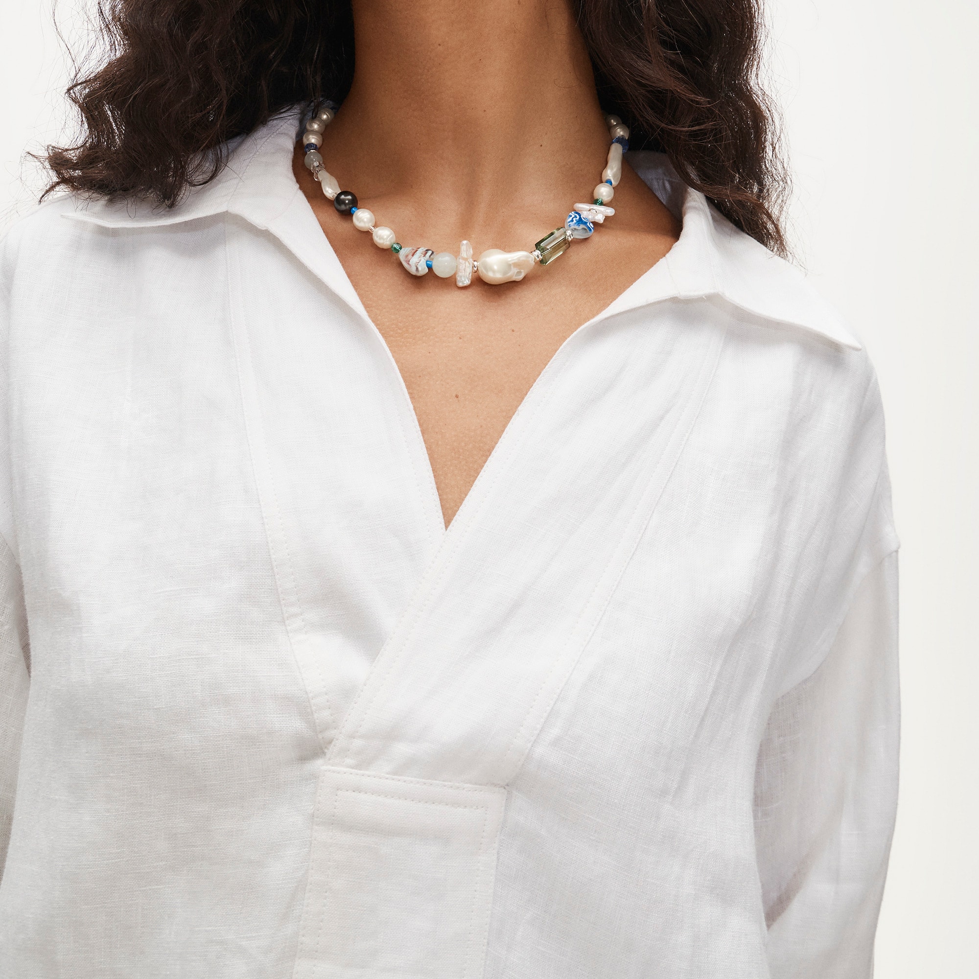 V-neck popover dress in linen