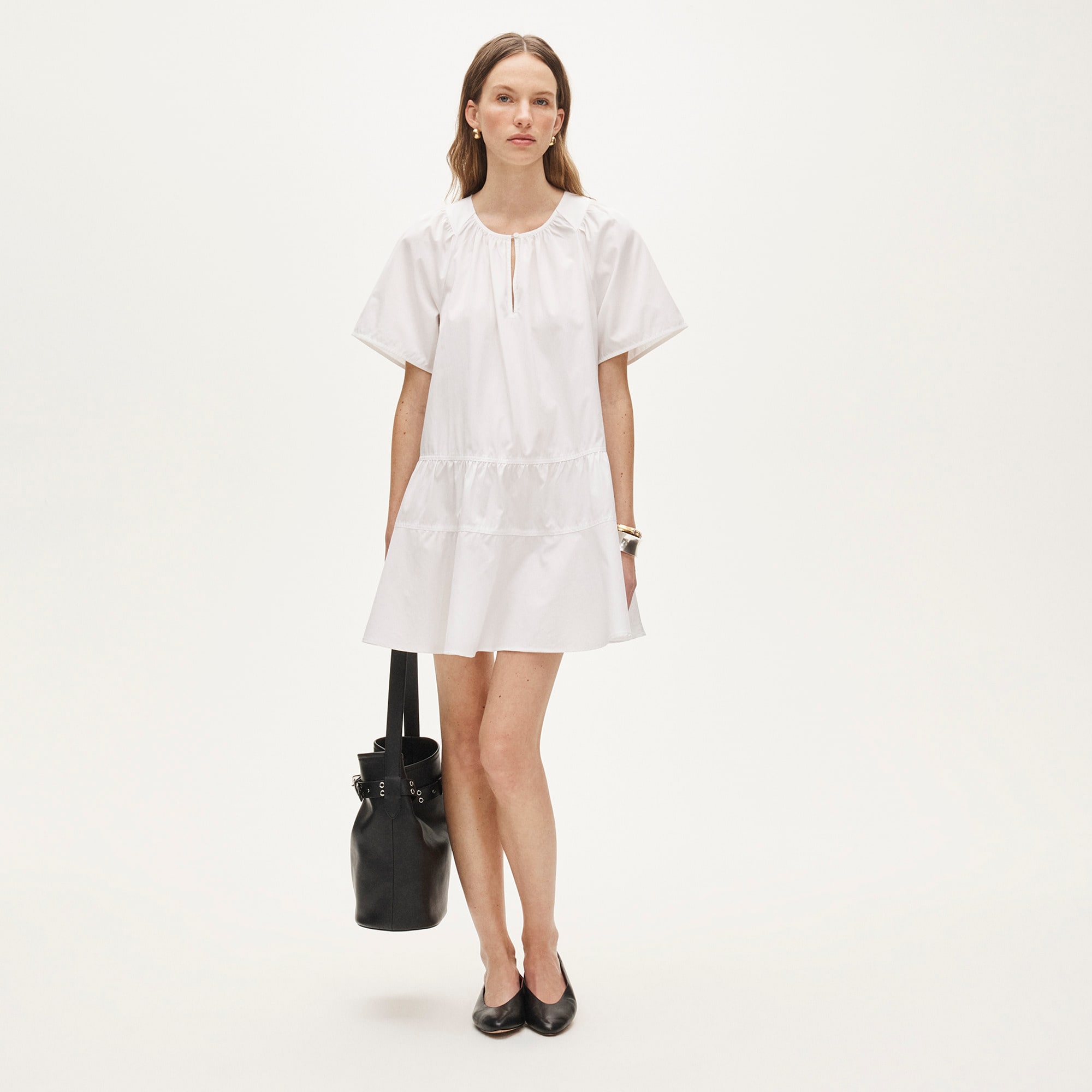 Tiered popover dress in cotton poplin