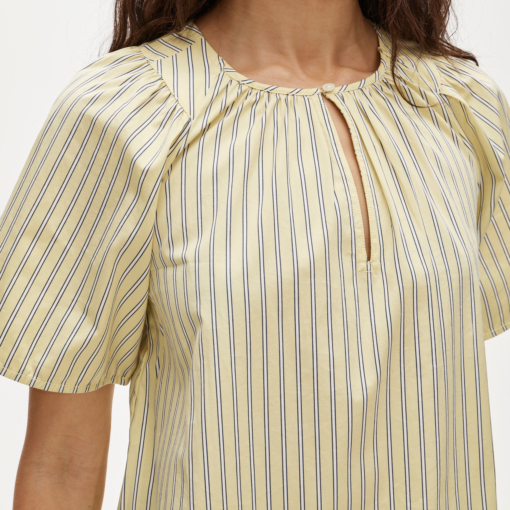 Tiered popover dress in striped cotton poplin