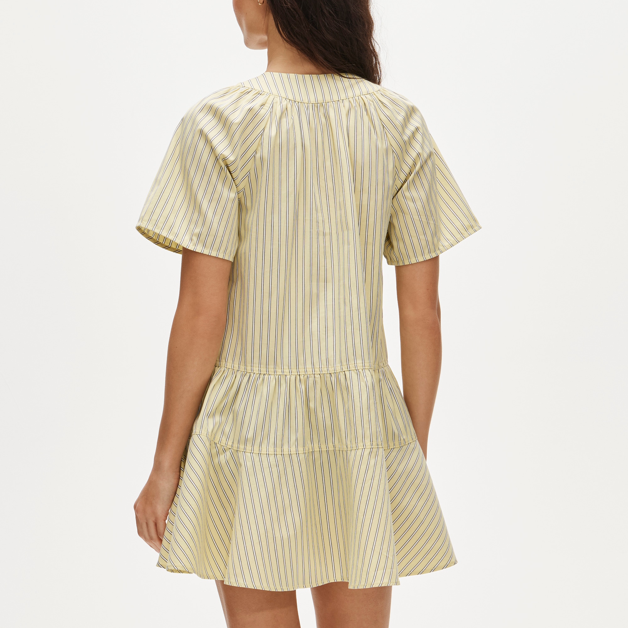 Tiered popover dress in striped cotton poplin
