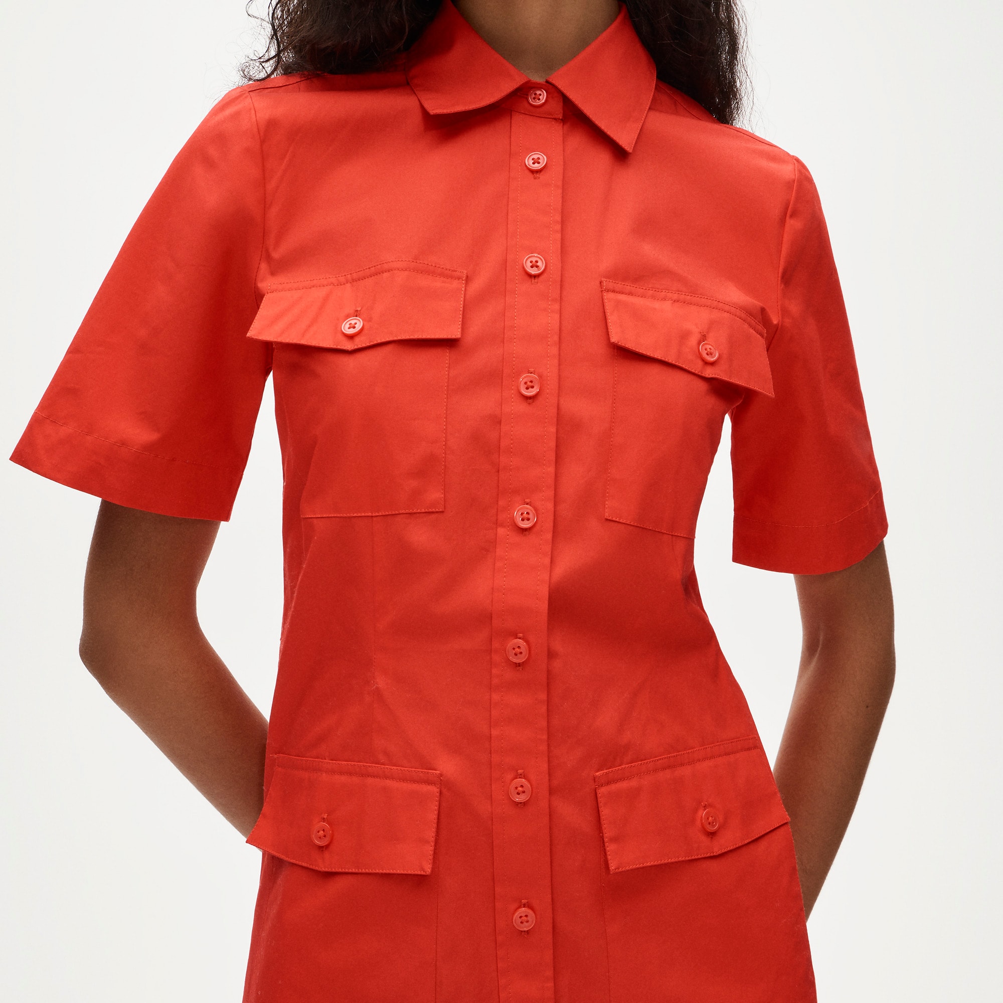 Utility shirt-dress in cotton poplin