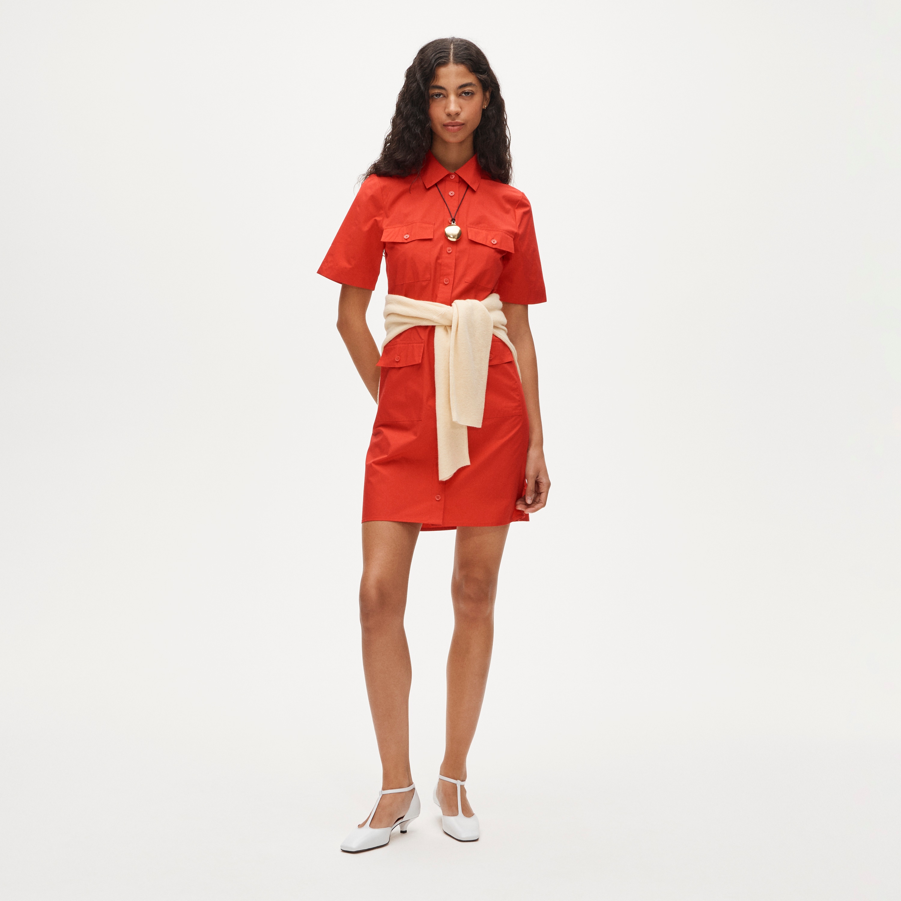Utility shirt-dress in cotton poplin