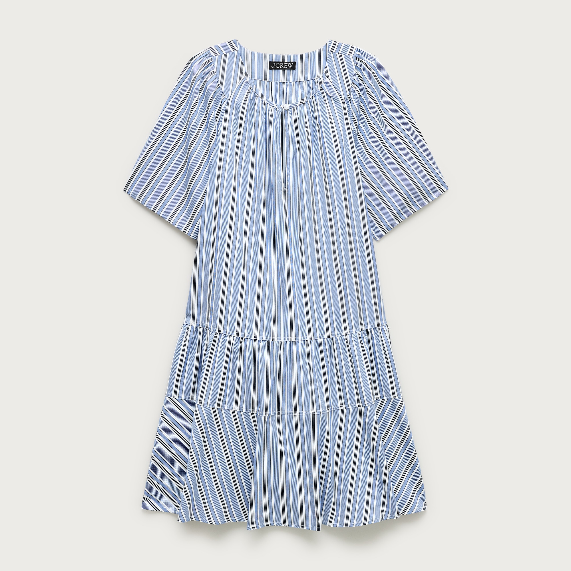 Tiered popover dress in striped cotton poplin
