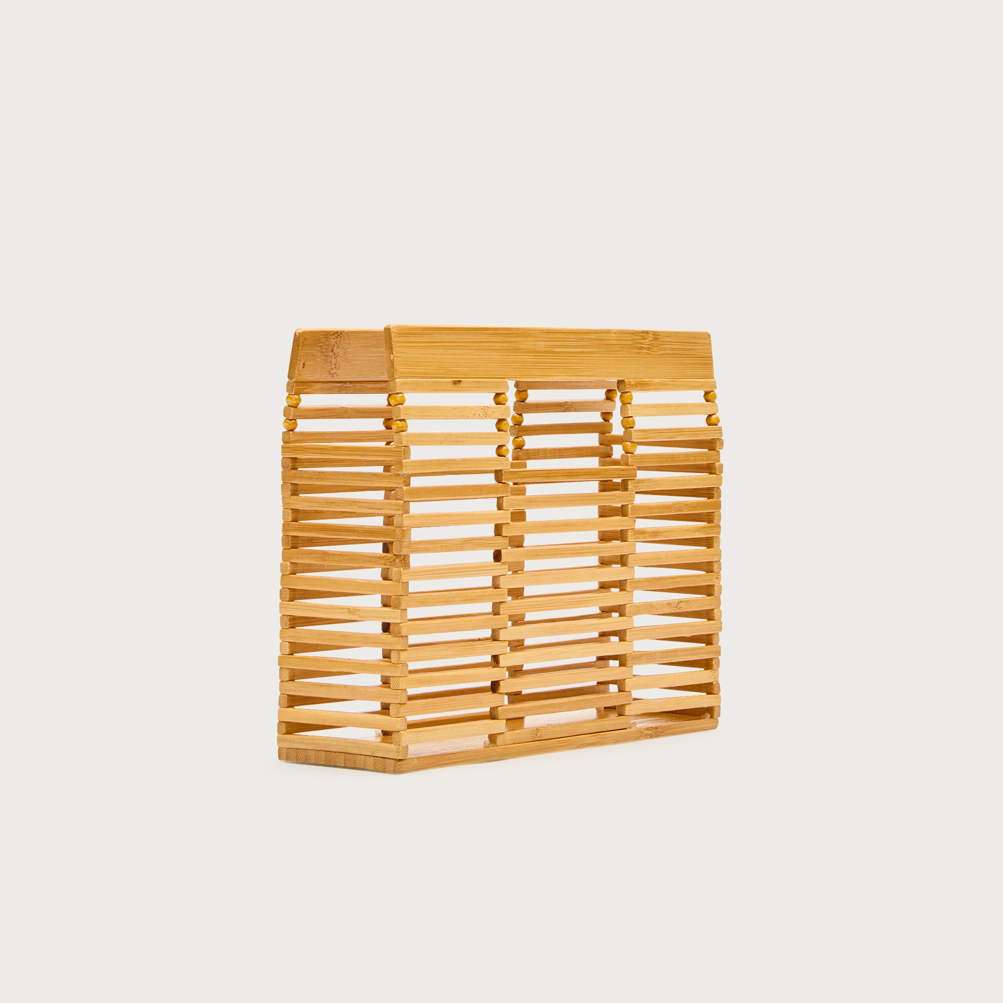 Handwoven wood clutch