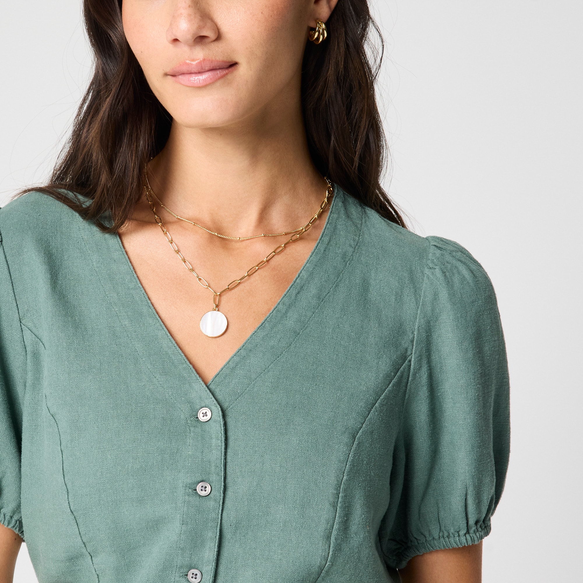 Linen-blend button-up top