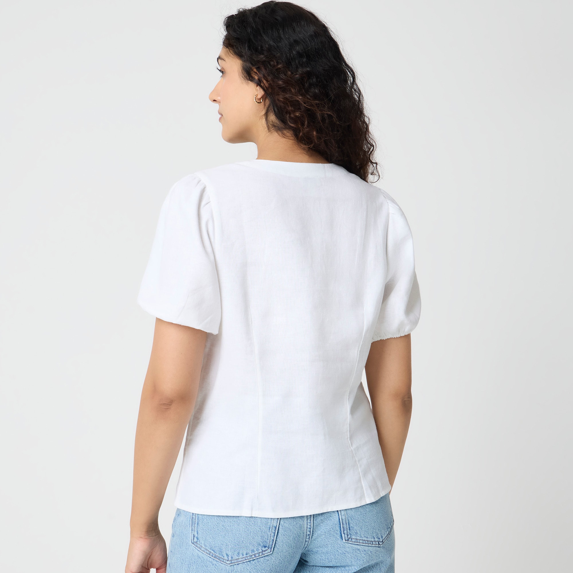 Linen-blend button-up top