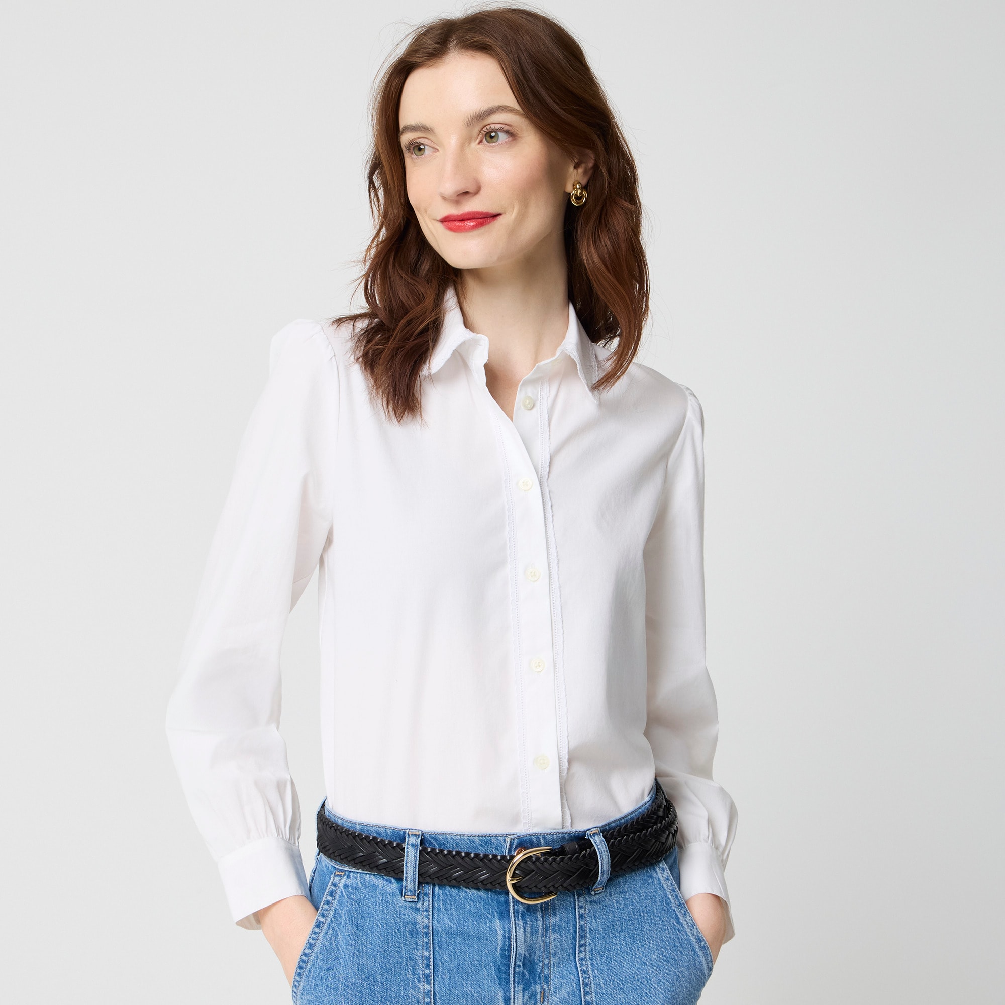  Lace-trim button-up shirt