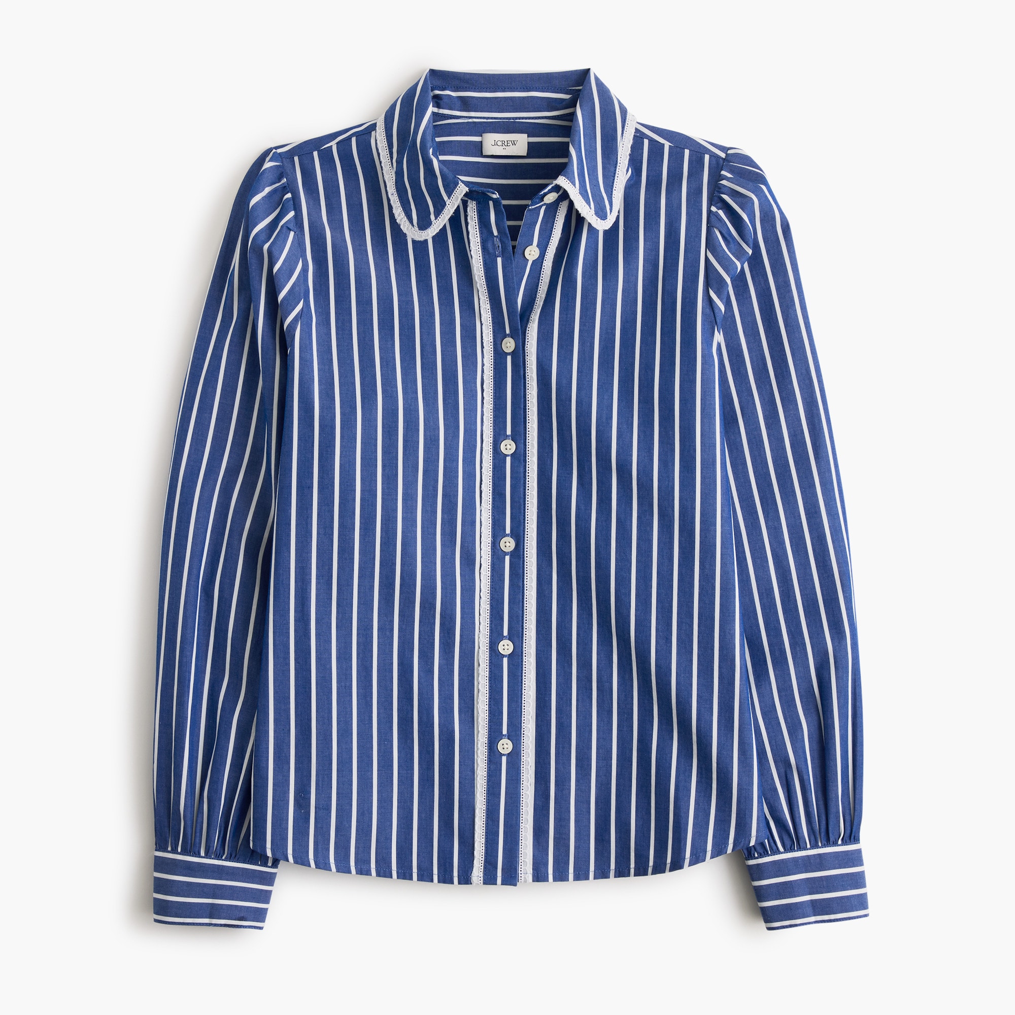 Striped lace-trim button-up shirt