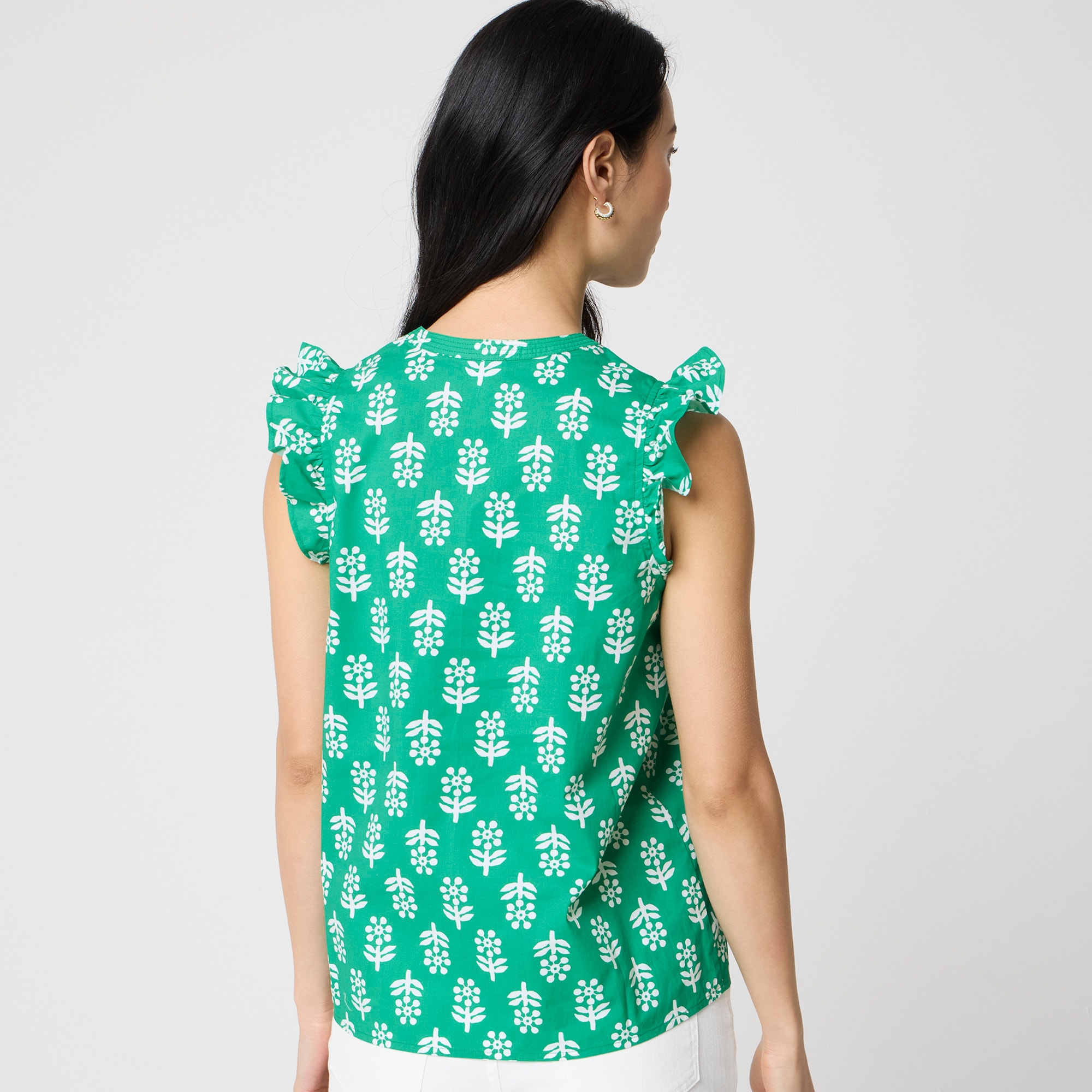 Flutter-sleeve block-print top