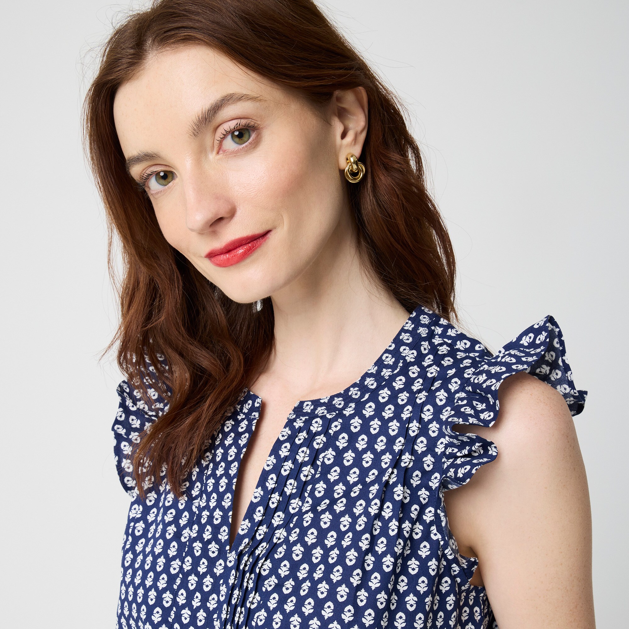 Flutter-sleeve block-print top
