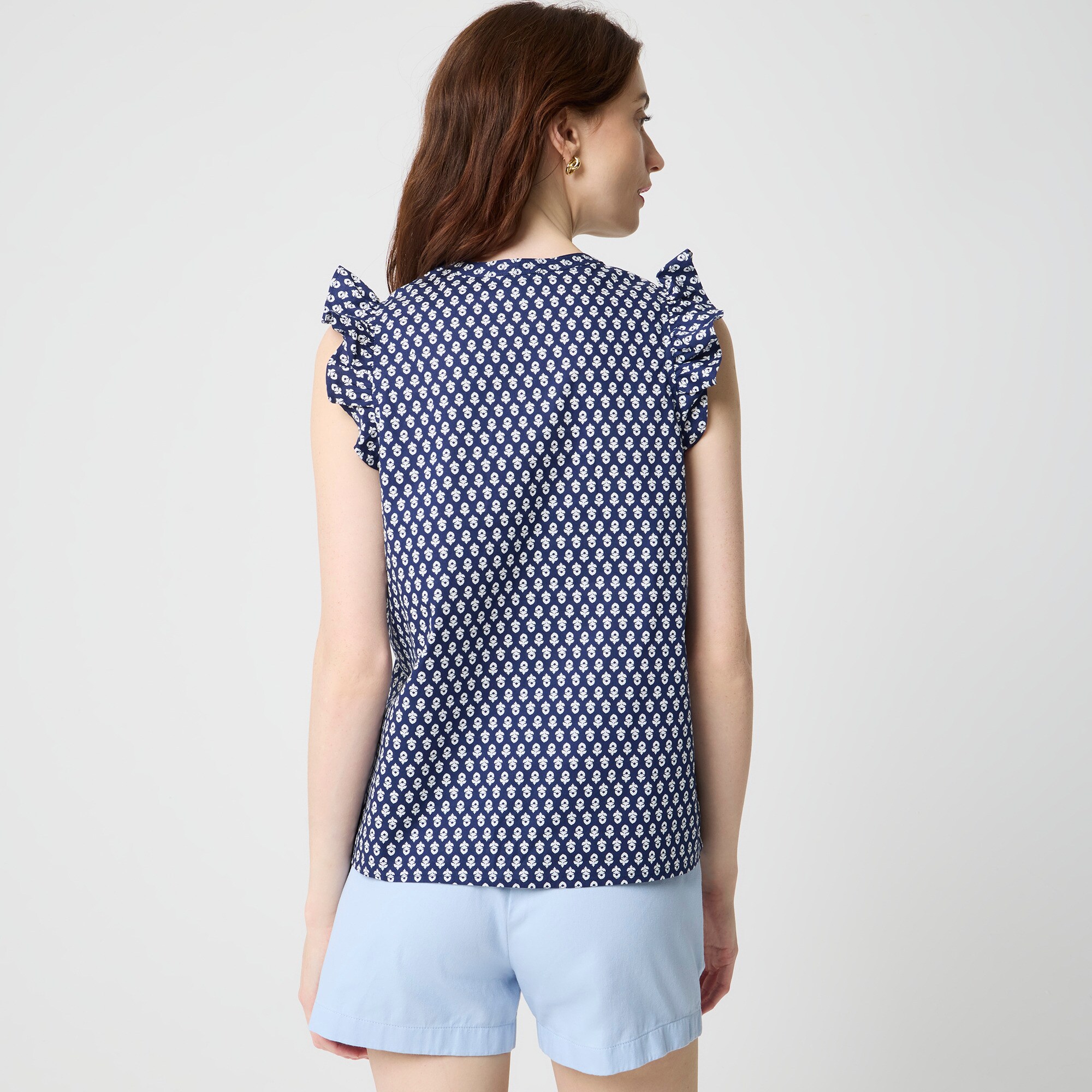 Flutter-sleeve block-print top