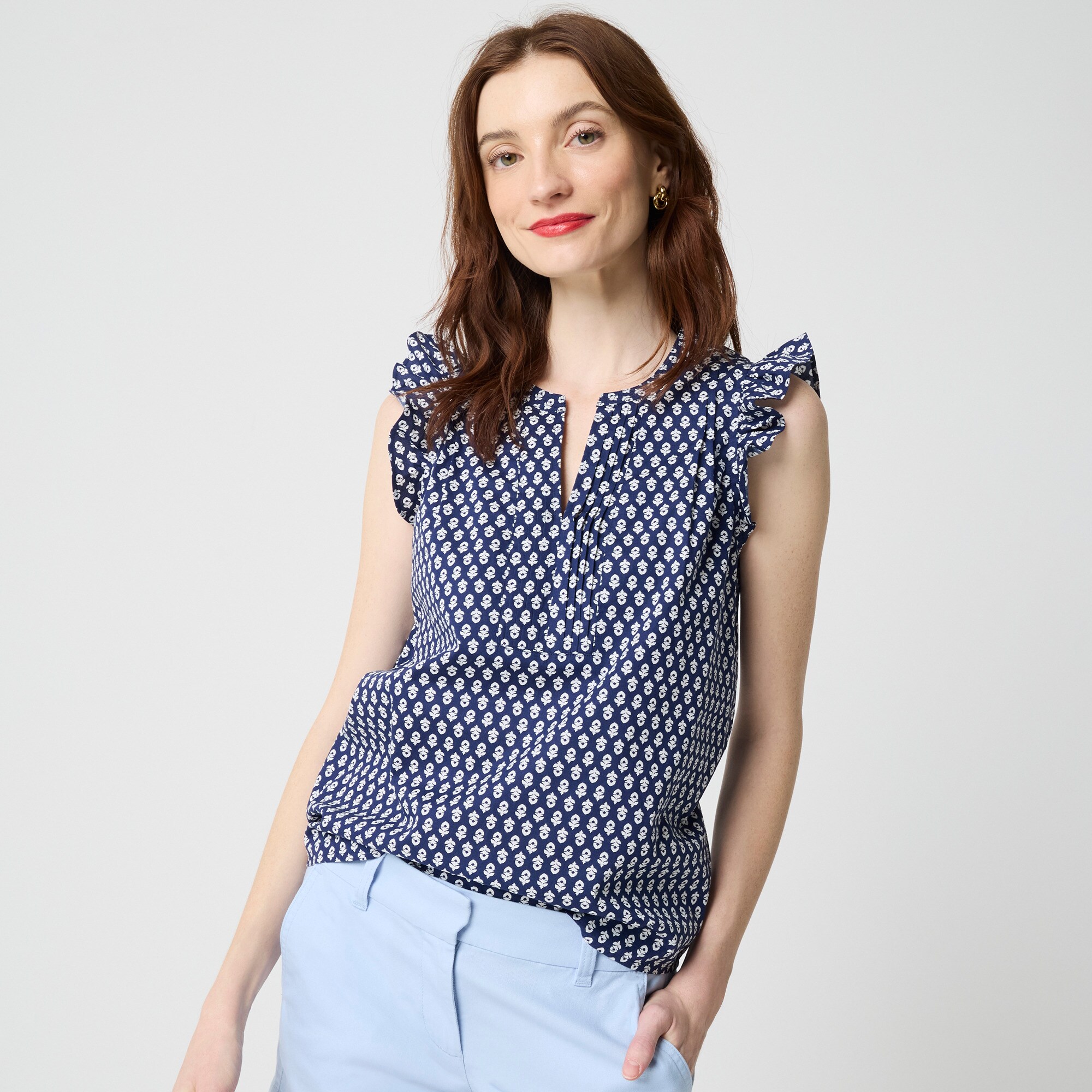  Flutter-sleeve block-print top