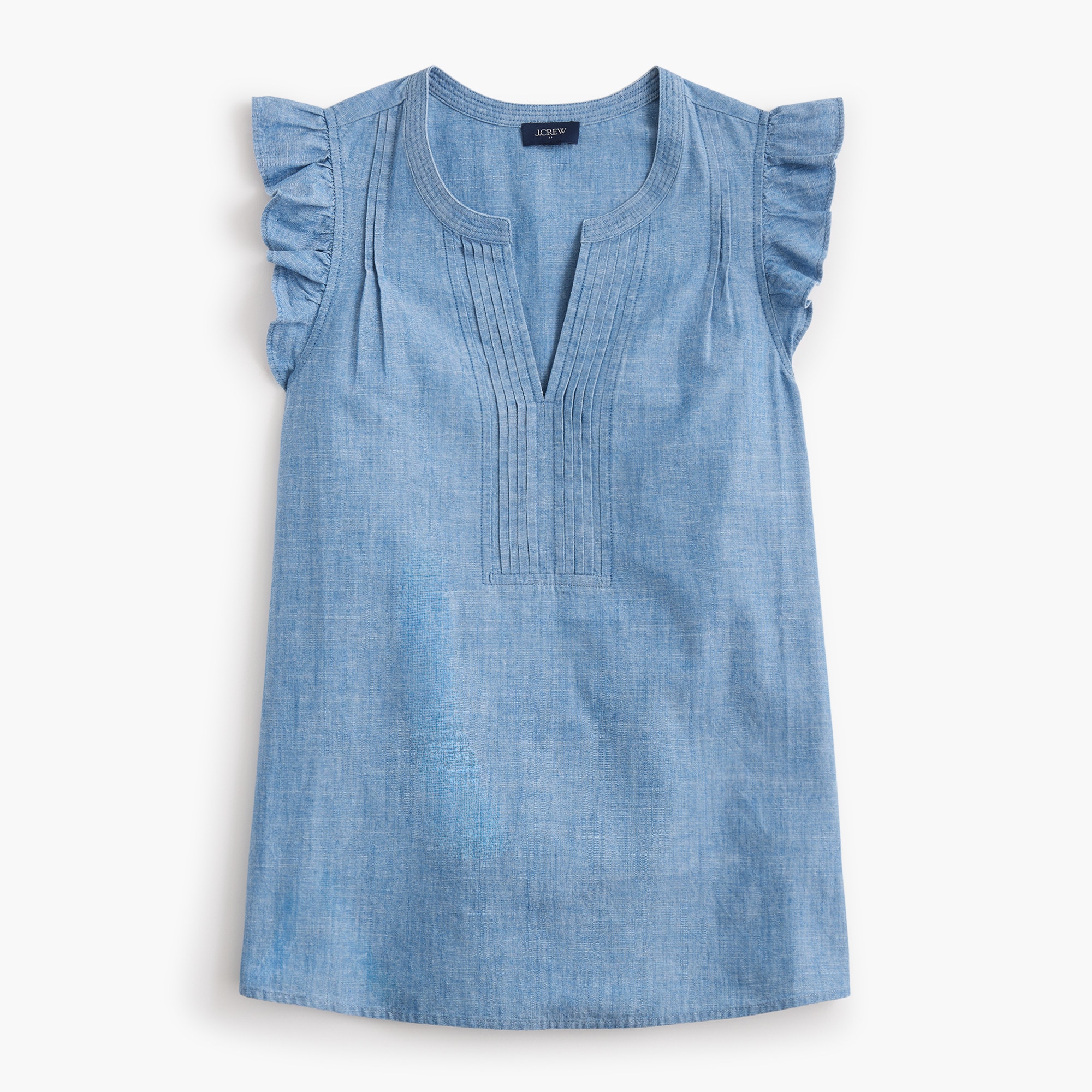 Chambray flutter-sleeve top