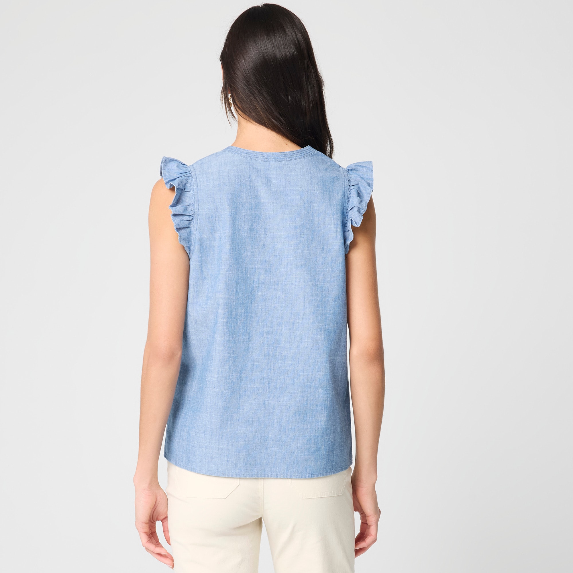 Chambray flutter-sleeve top - image 3