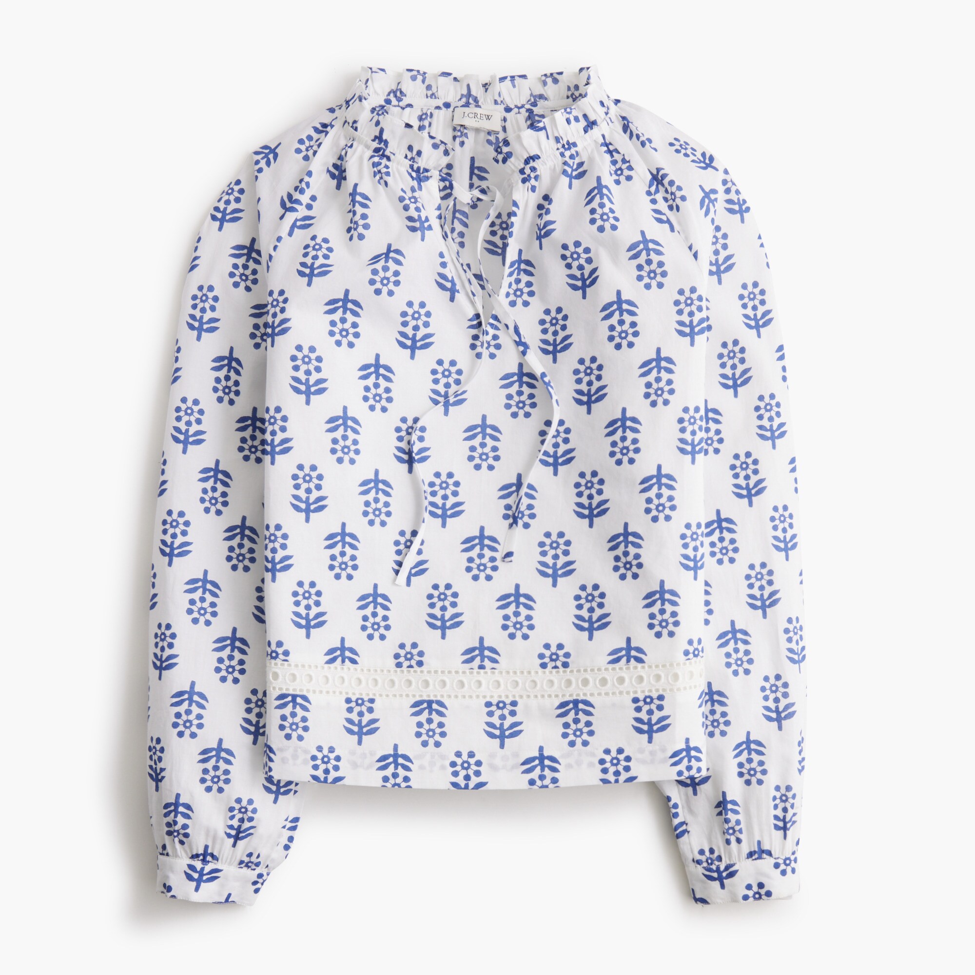 Long-sleeve tie-neck top