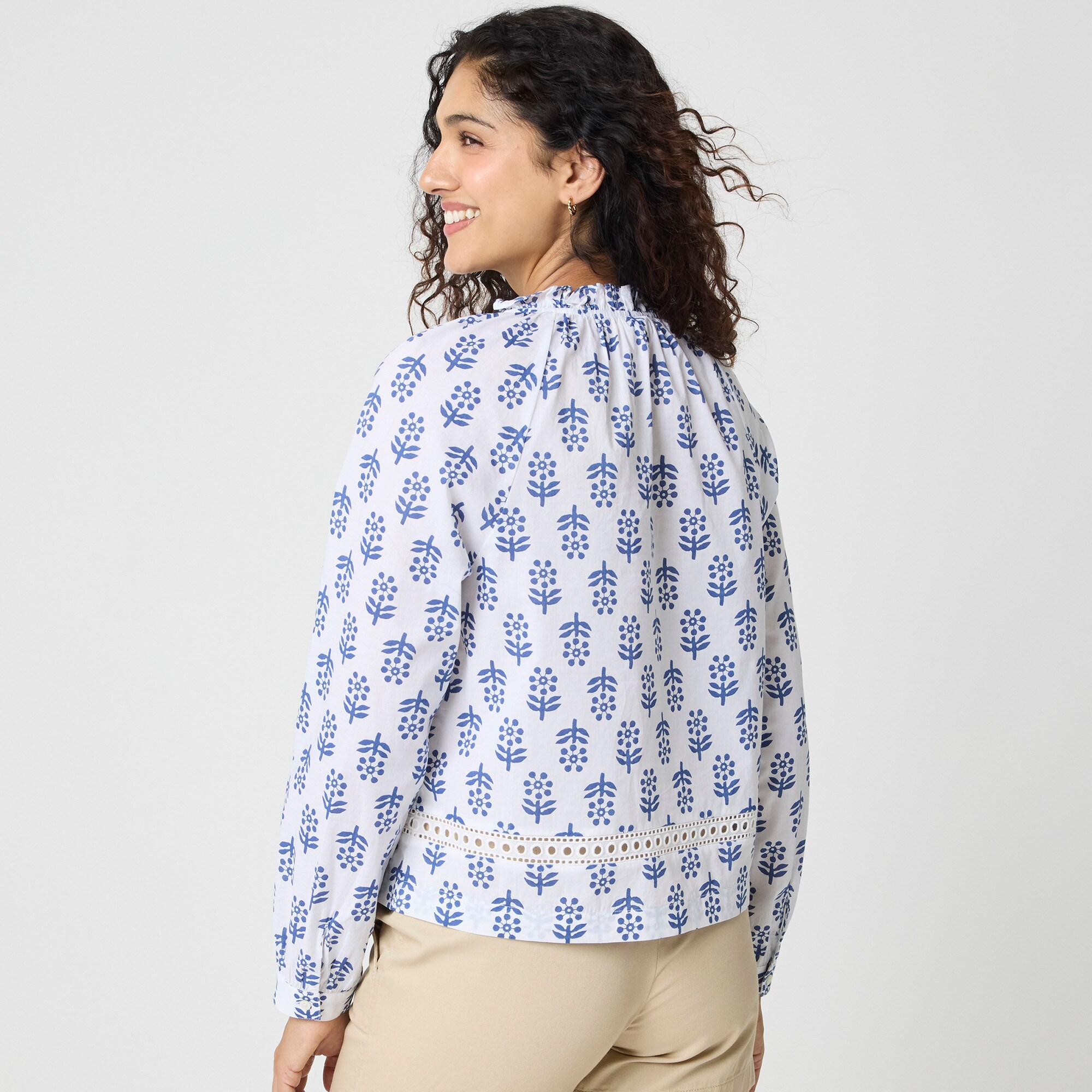 Long-sleeve tie-neck top