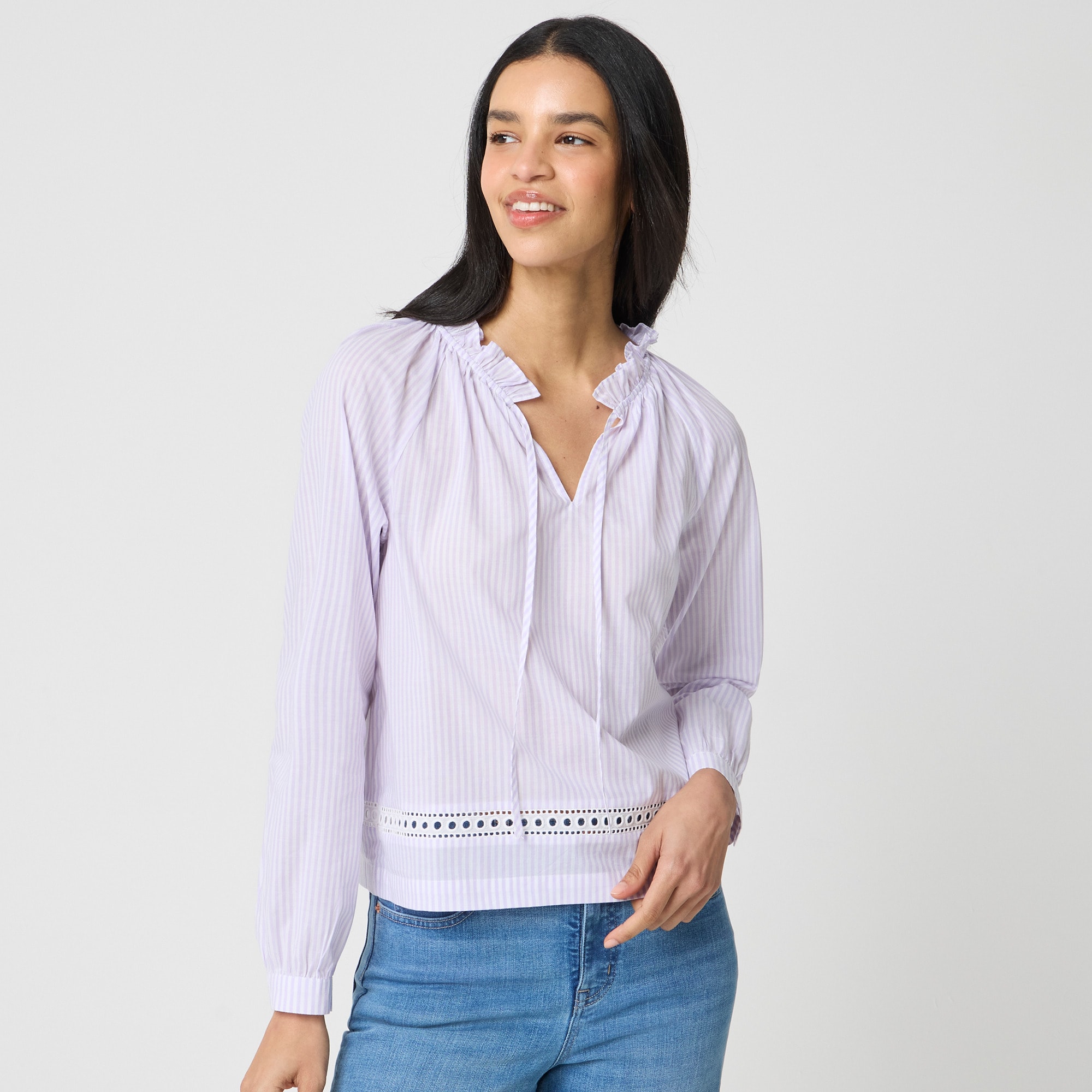 Long-sleeve tie-neck top