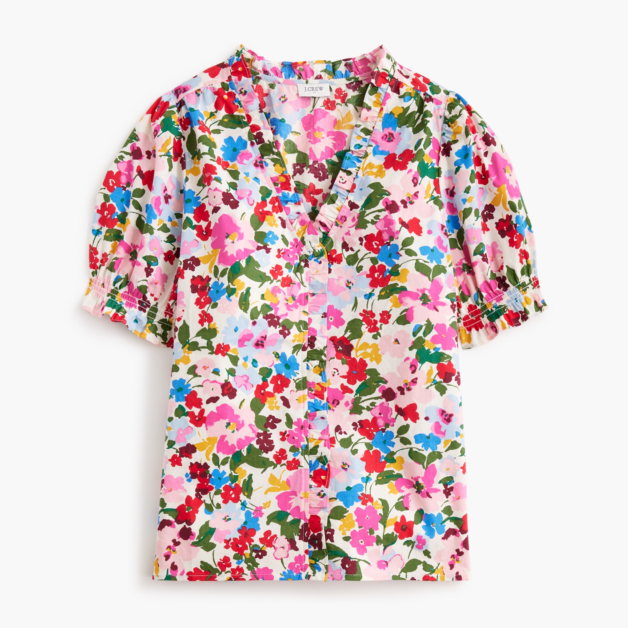  Short-sleeve floral ruffle top