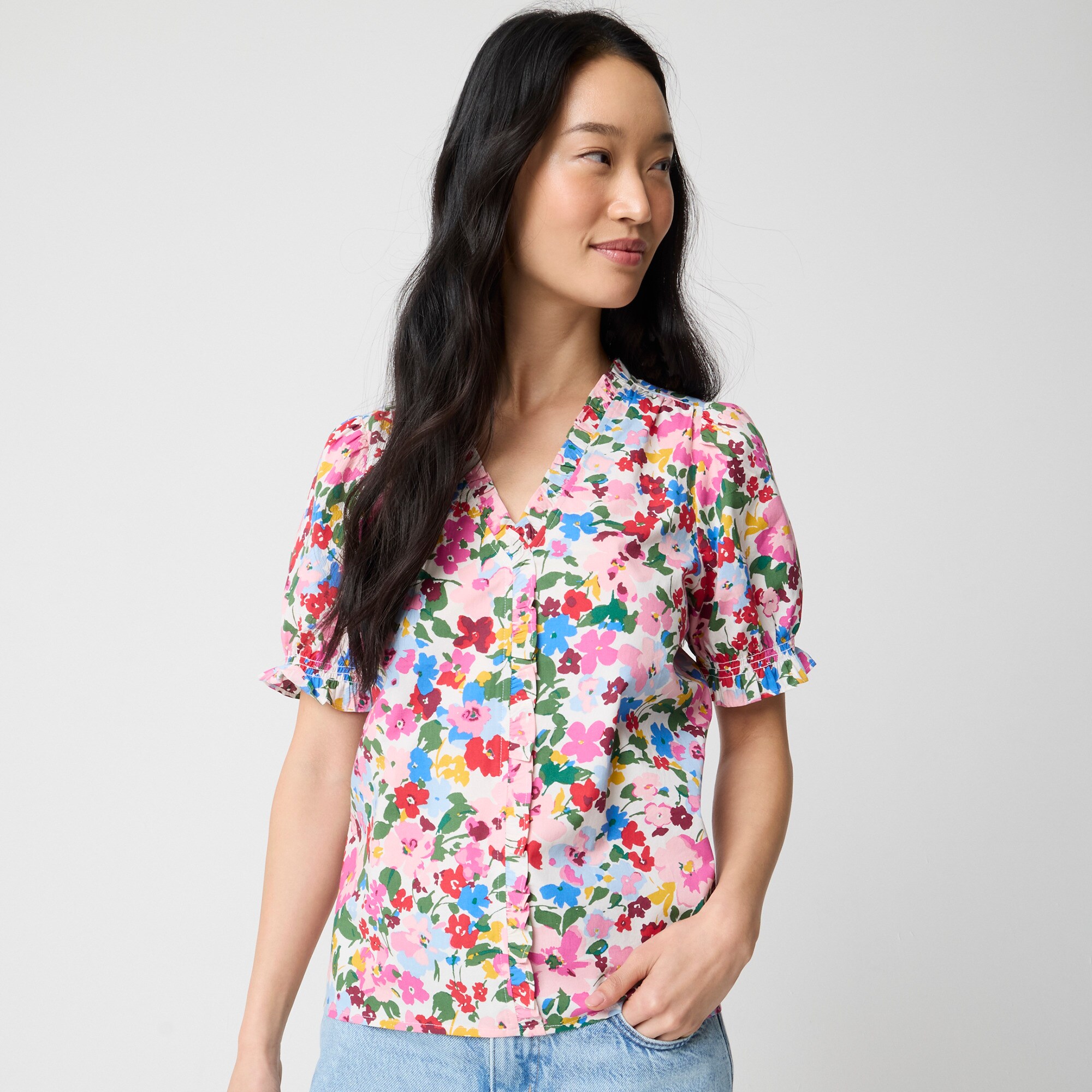 womens Short-sleeve floral ruffle top