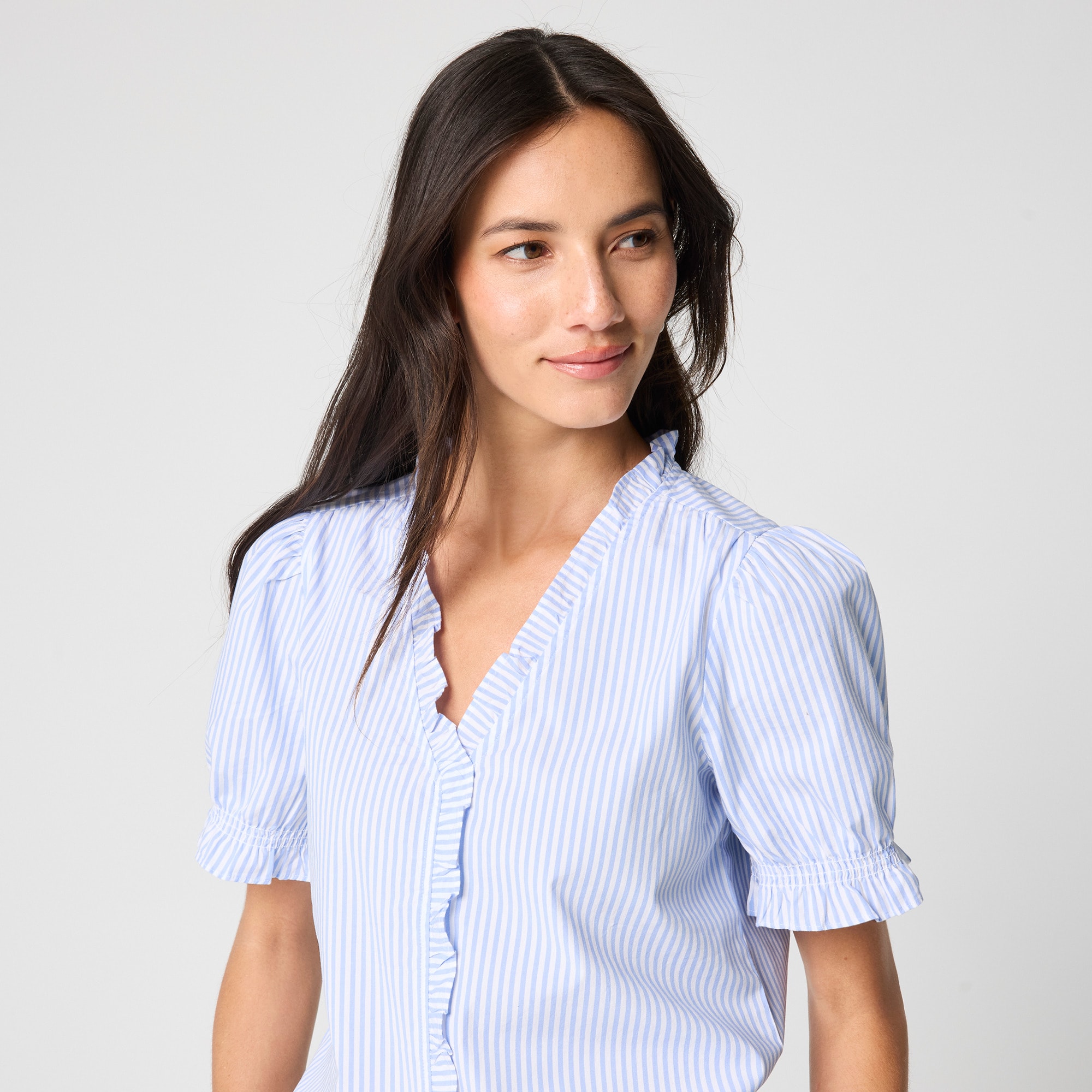 Short-sleeve striped ruffle top