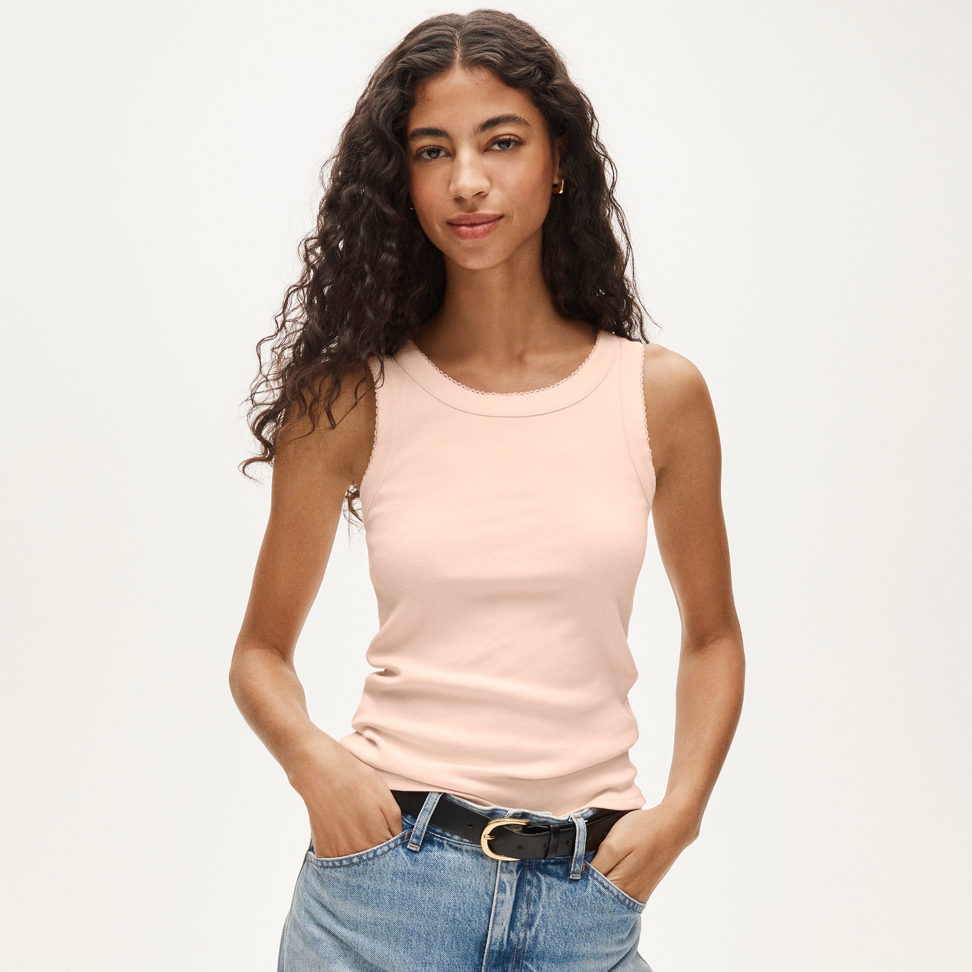New Perfect-fit High-neck Tank Top With Scalloped Trim For Women