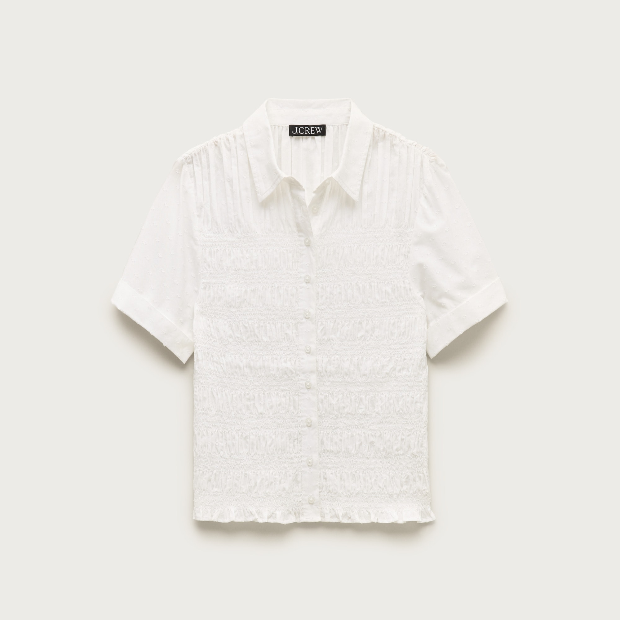 Smocked button-up short-sleeve shirt
