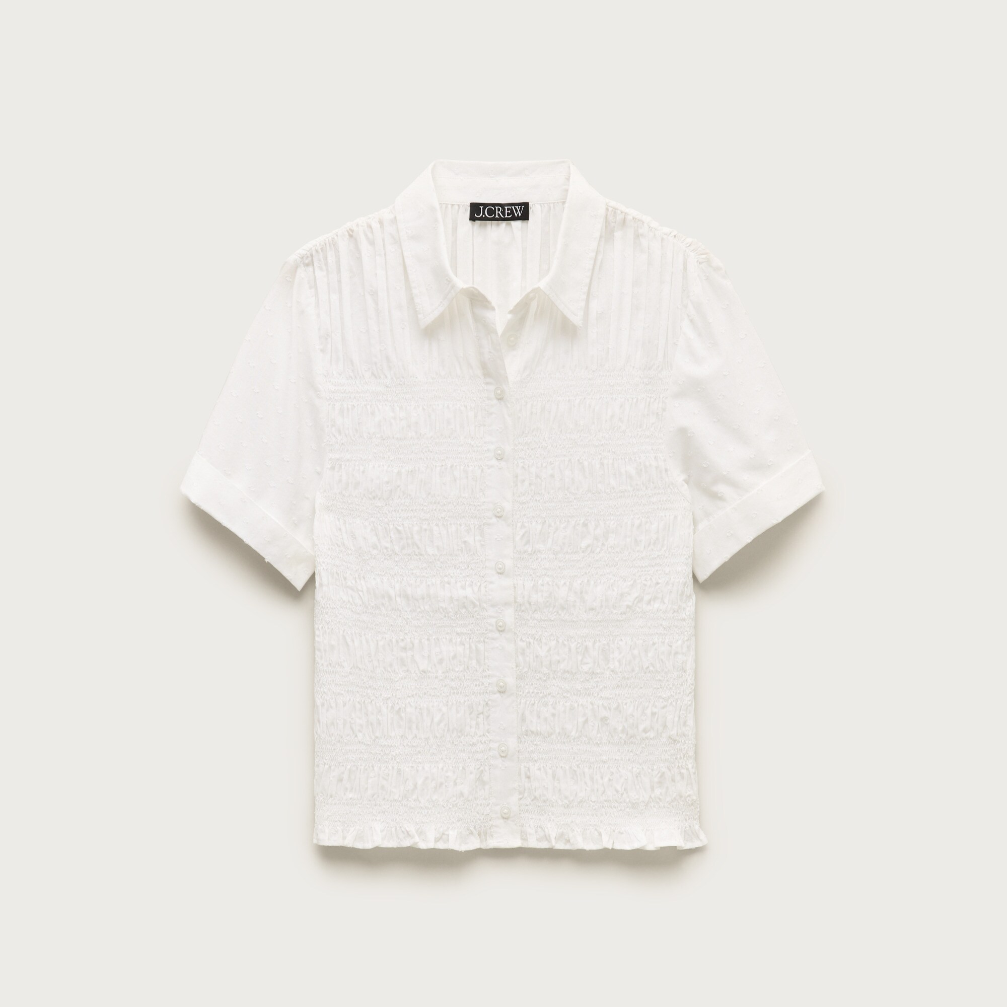 Smocked button-up short-sleeve shirt