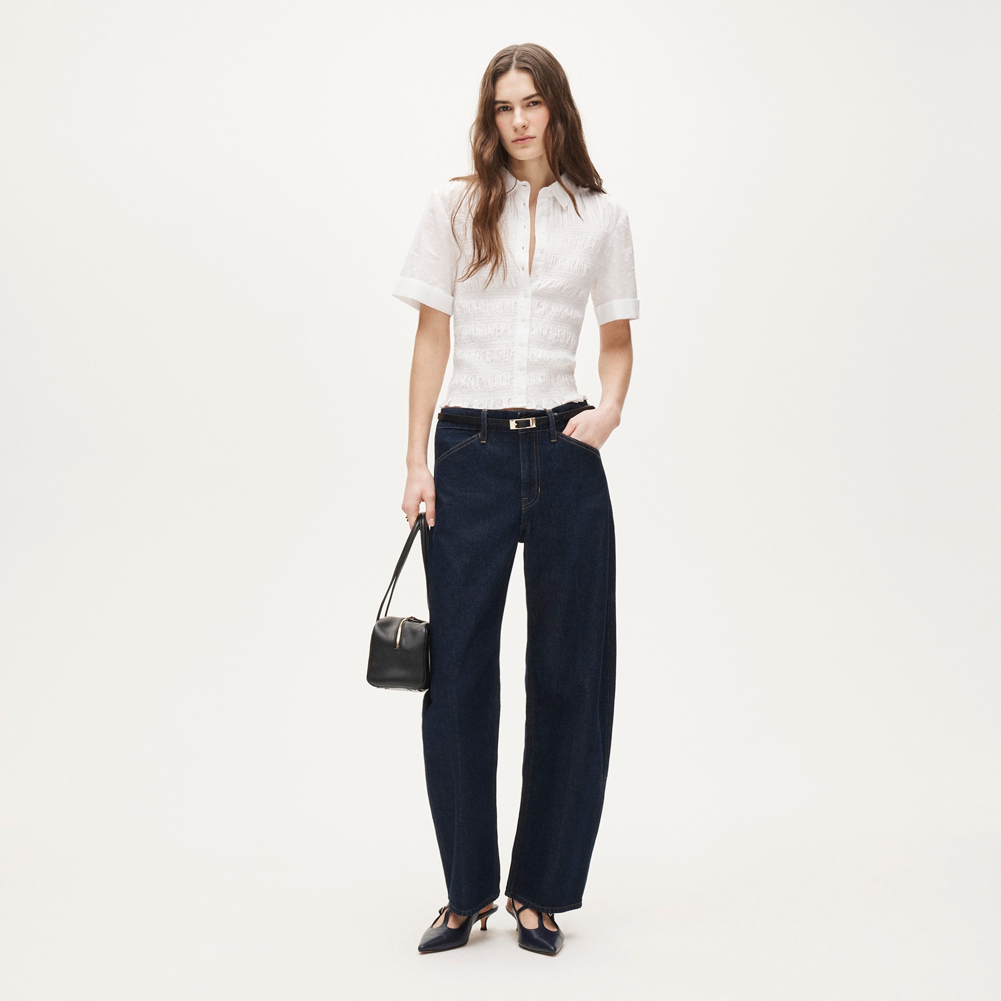 Smocked button-up short-sleeve shirt - image 4