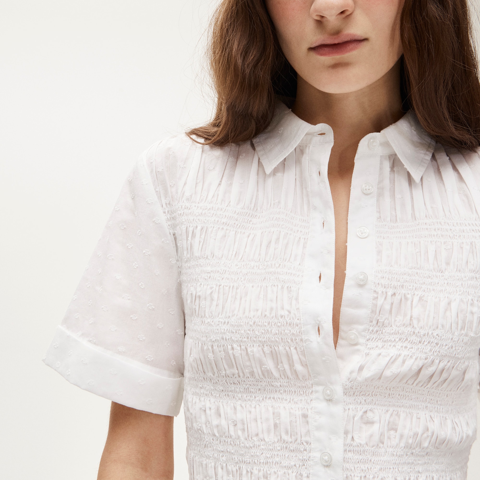 Smocked button-up short-sleeve shirt - image 5