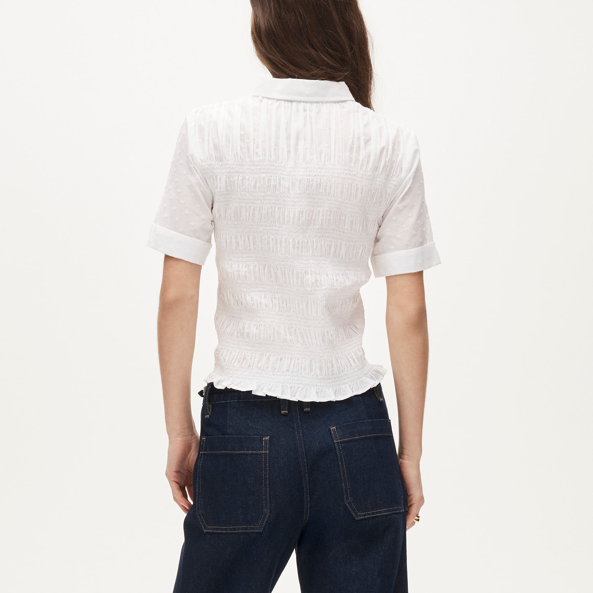 Smocked button-up short-sleeve shirt - image 5