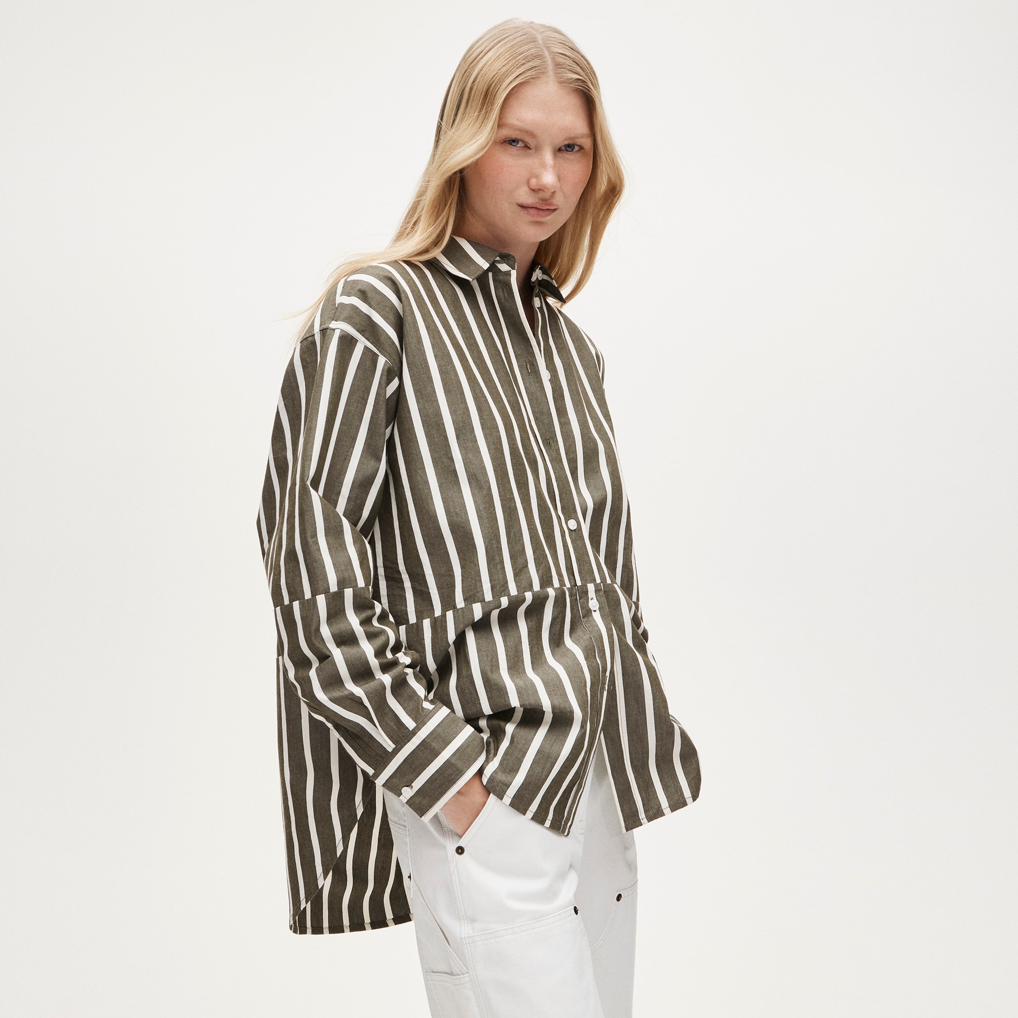 womens &Eacute;tienne oversized shirt in offset-stripe cotton poplin