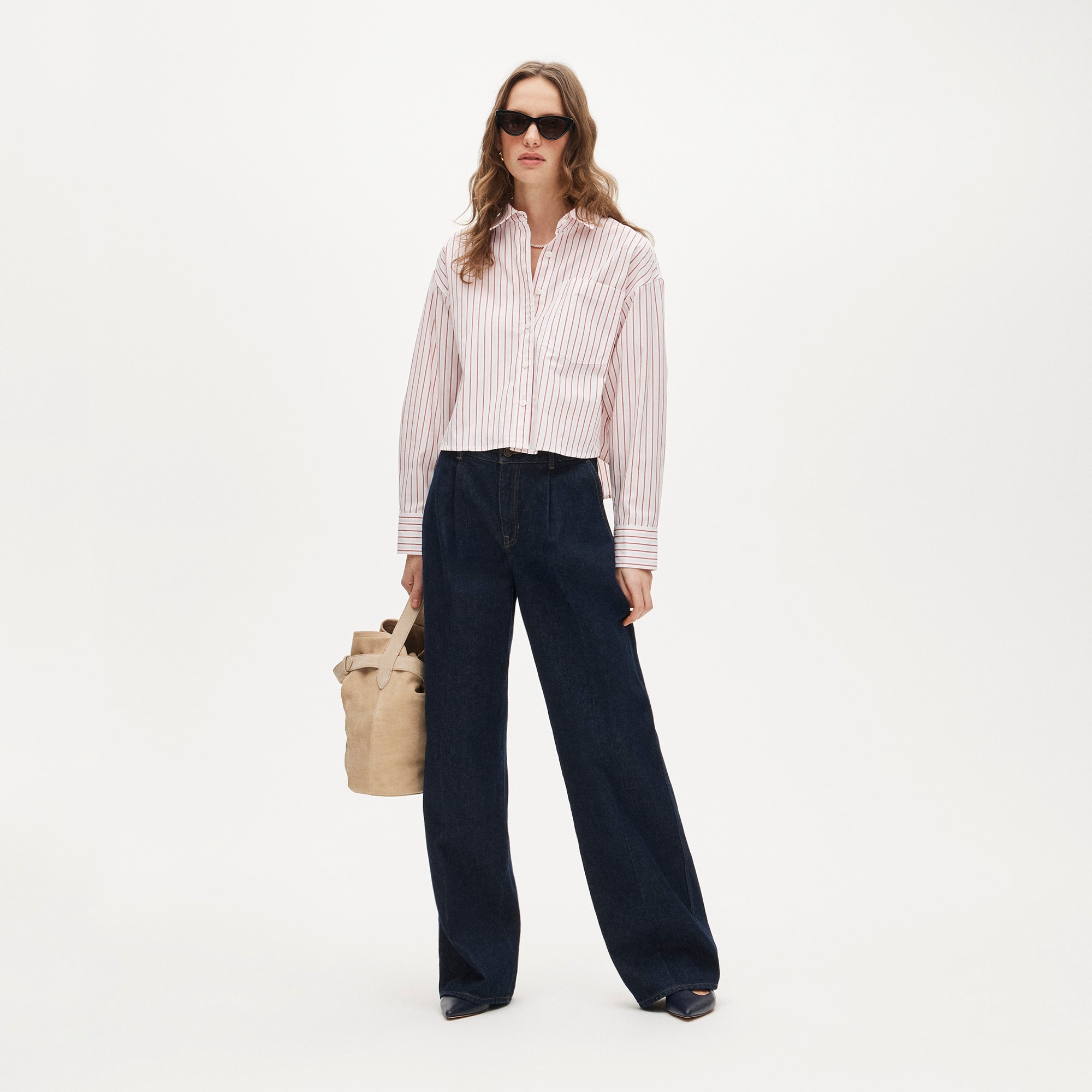Étienne cropped button-up shirt in striped cotton poplin