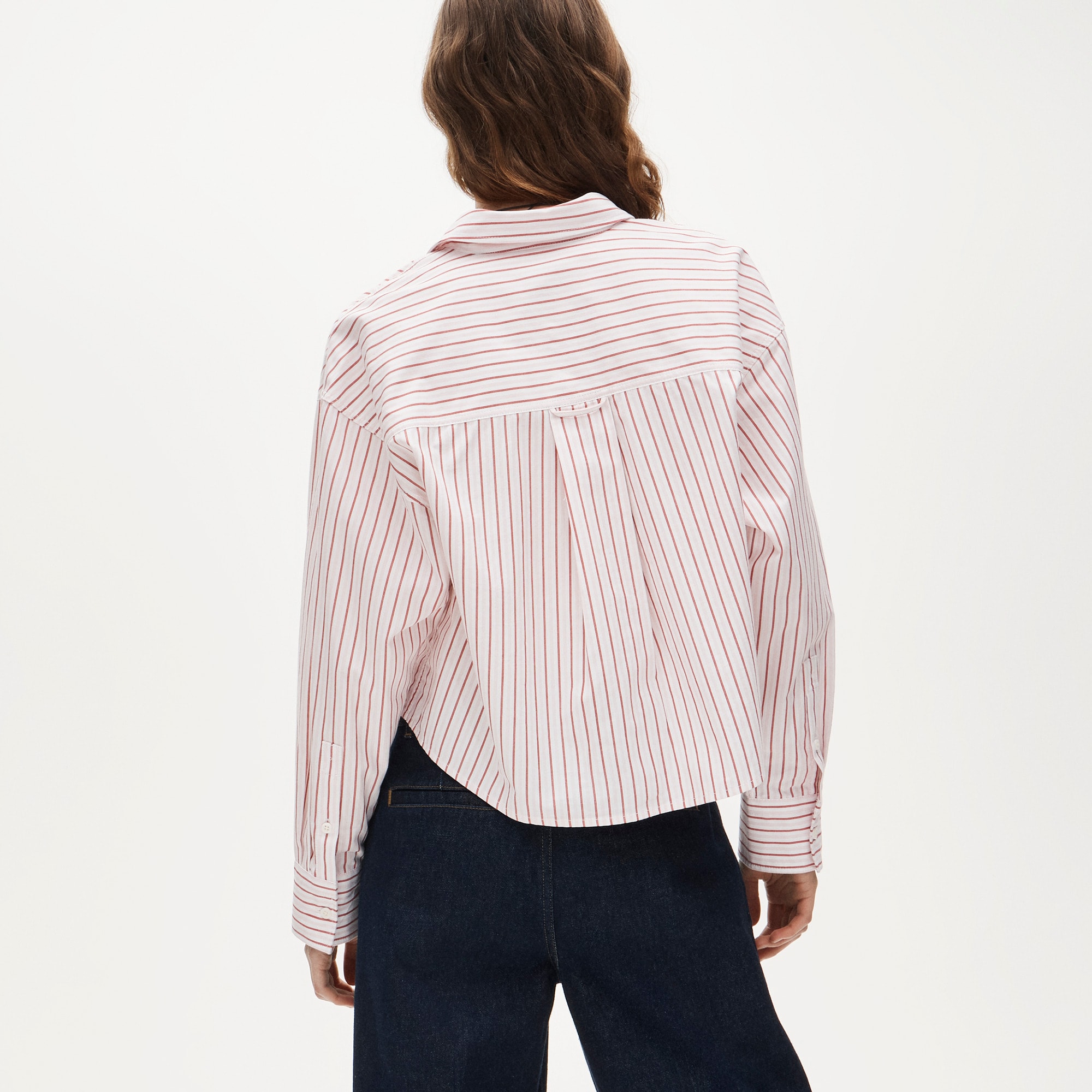 Étienne Cropped Button-up Shirt In Striped Cotton Poplin For Women