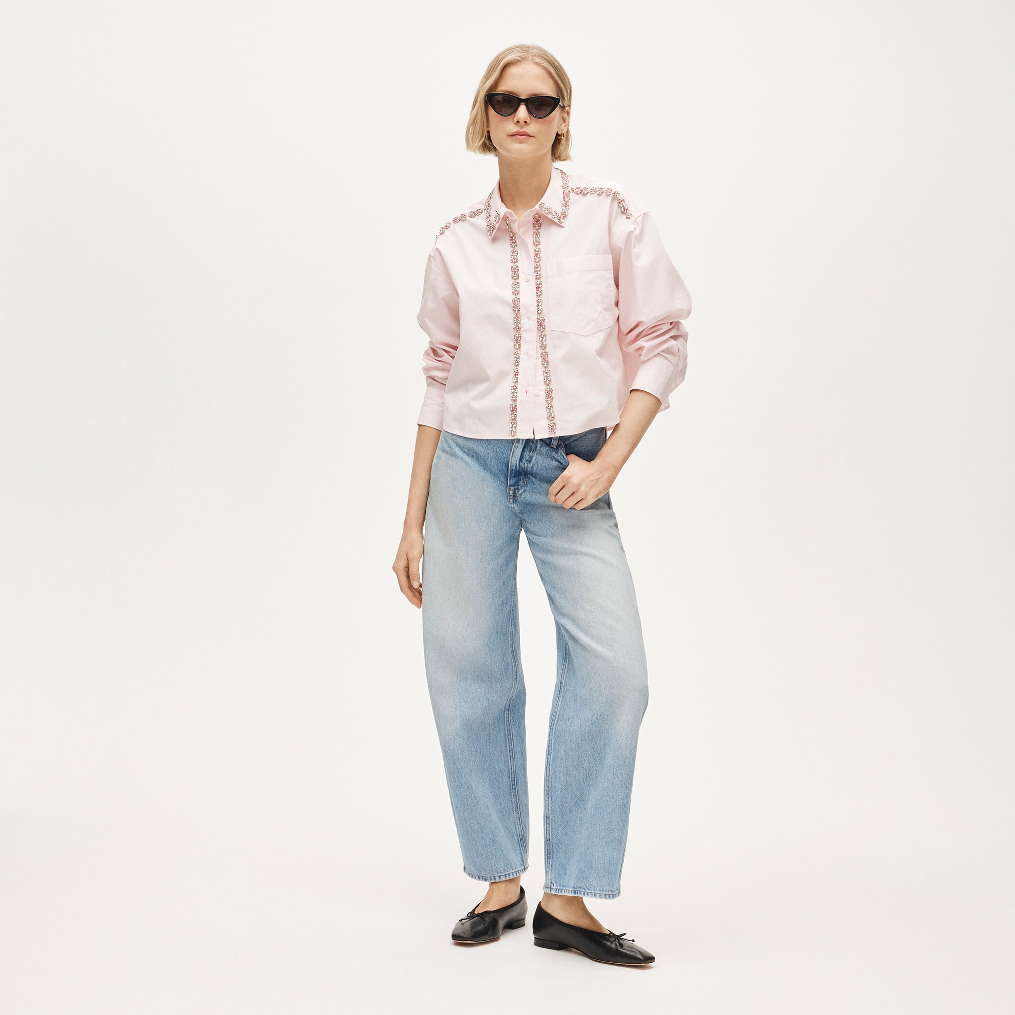 Étienne Cropped Button-up Shirt In Embellished Cotton Poplin For