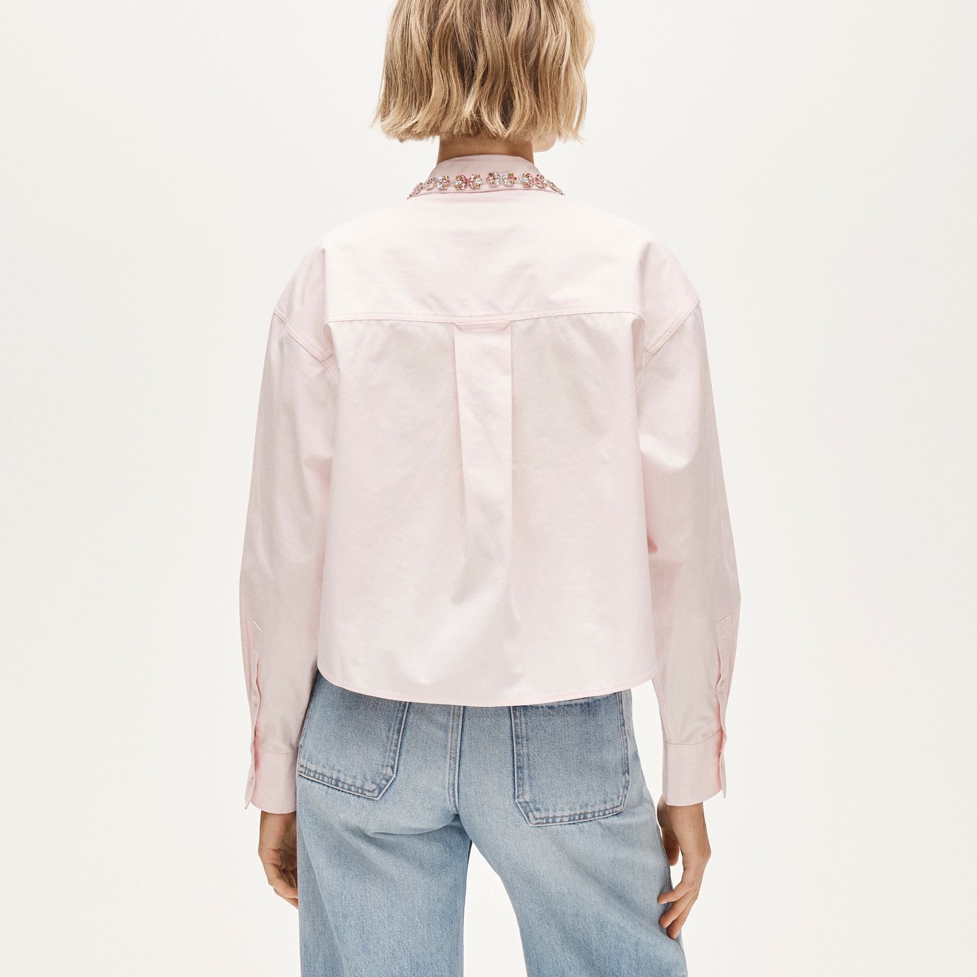 Étienne cropped button-up shirt in embellished cotton poplin