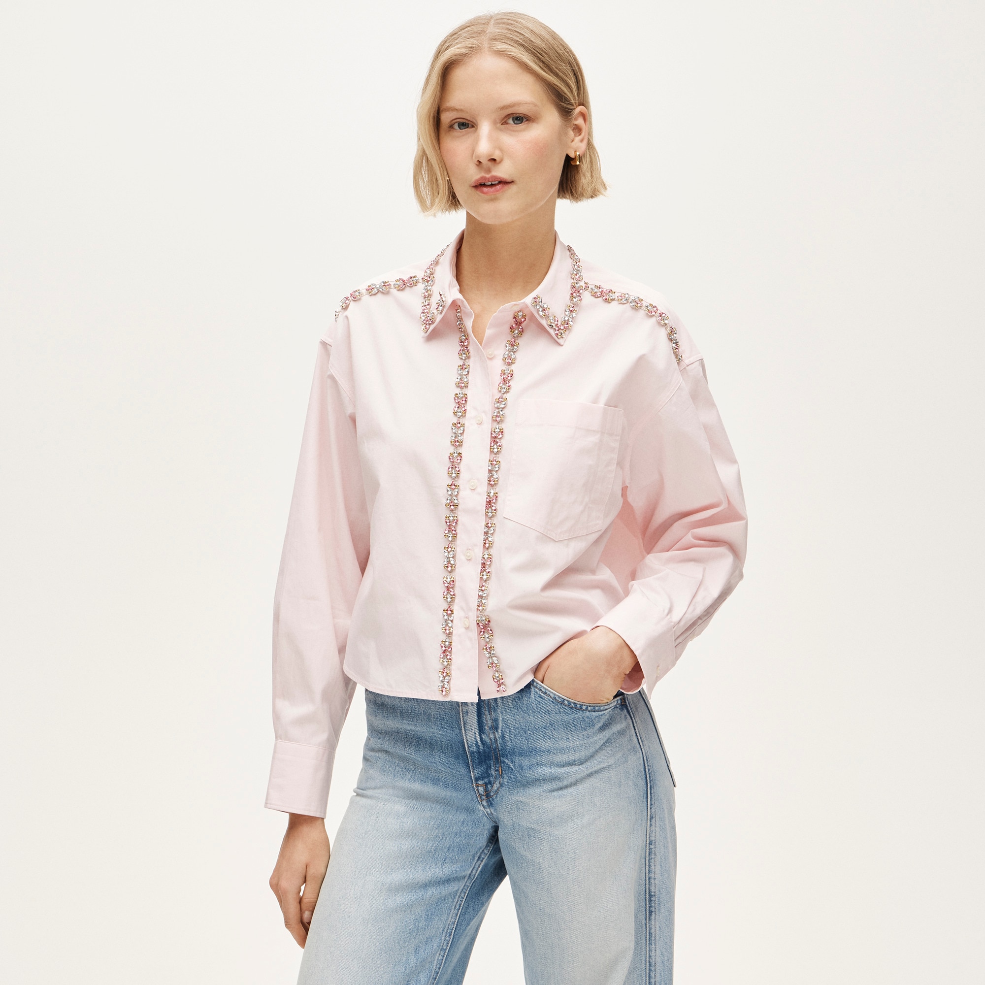 Étienne Cropped Button-up Shirt In Embellished Cotton Poplin For