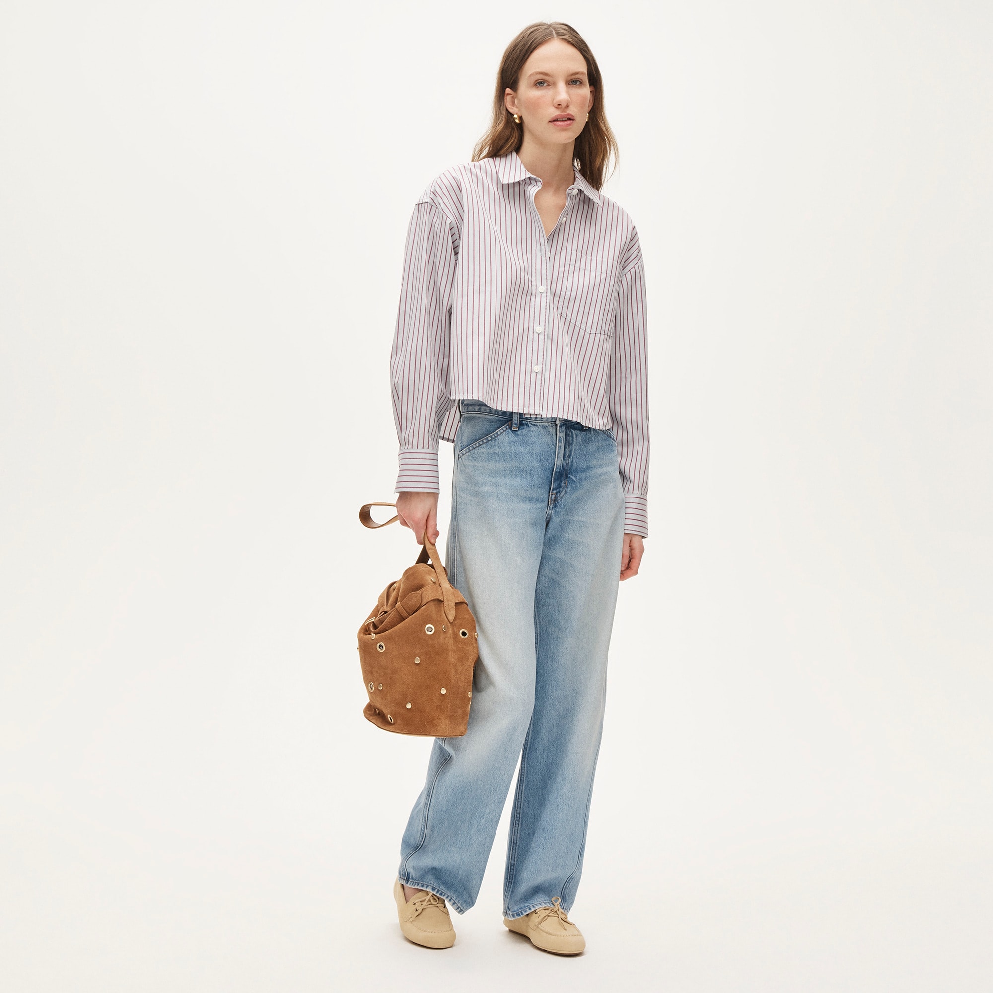 Étienne cropped button-up shirt in striped cotton poplin