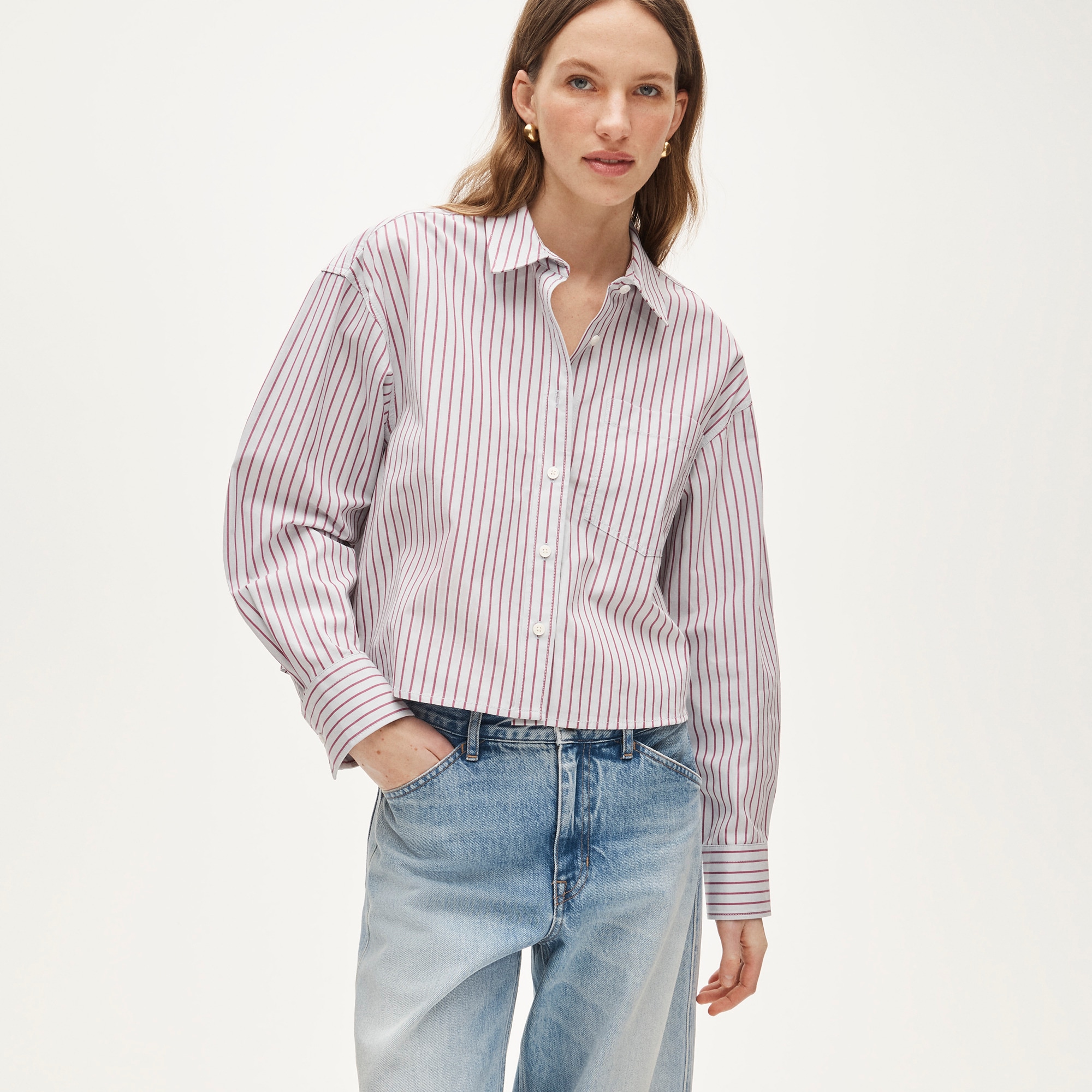  &Eacute;tienne cropped button-up shirt in striped cotton poplin