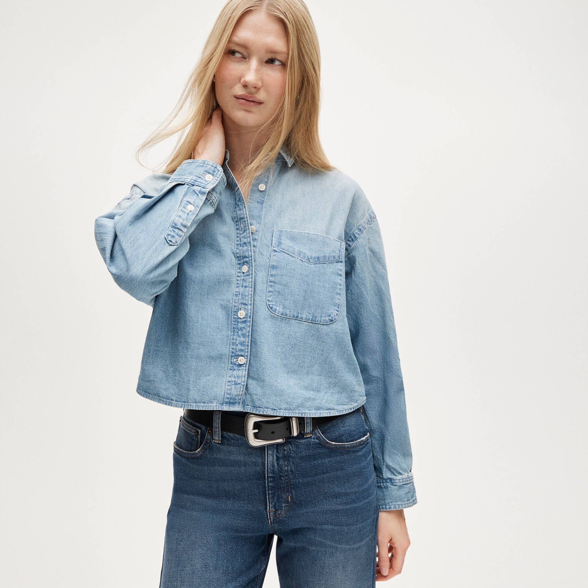 womens &Eacute;tienne cropped button-up shirt in chambray