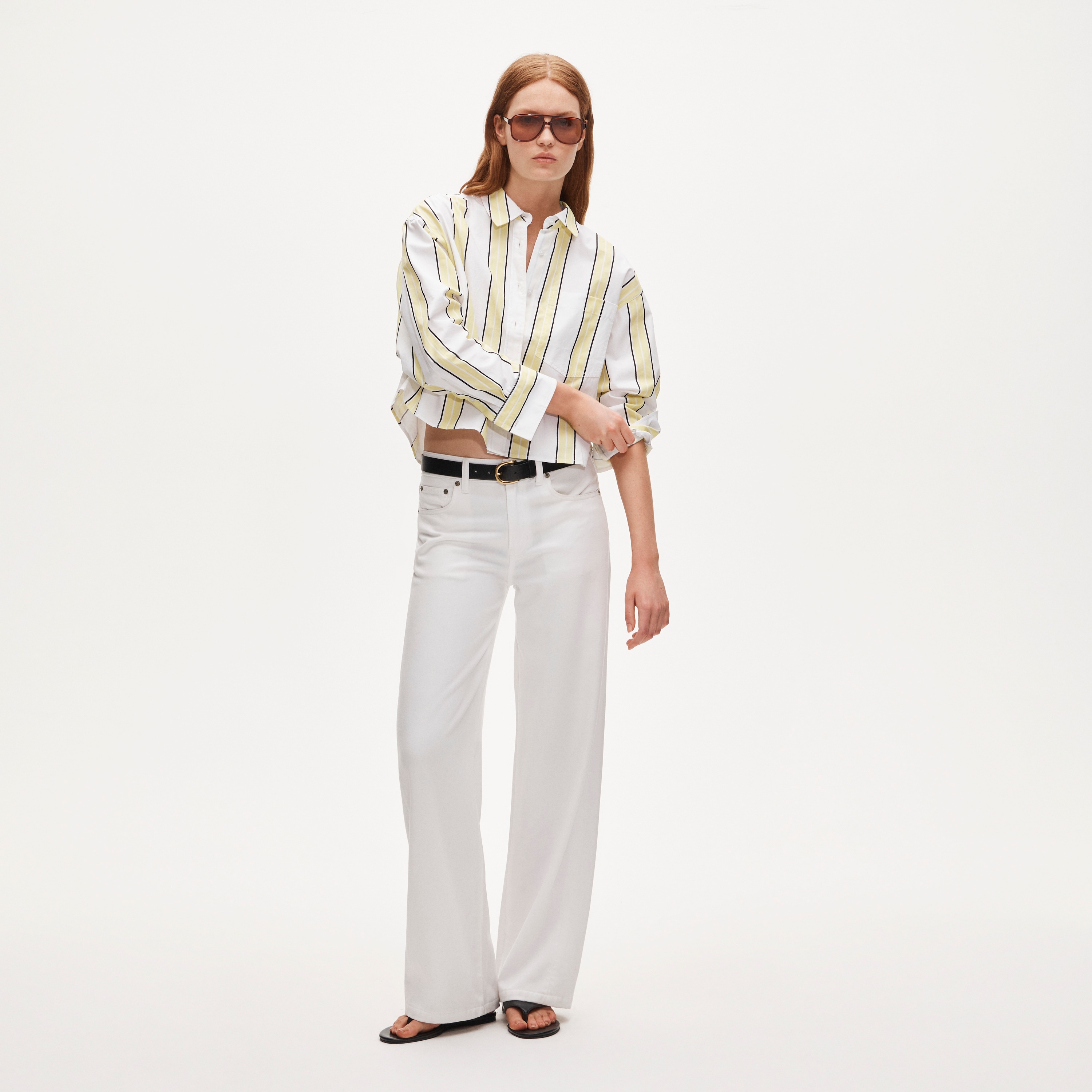 Étienne cropped button-up shirt in striped cotton poplin