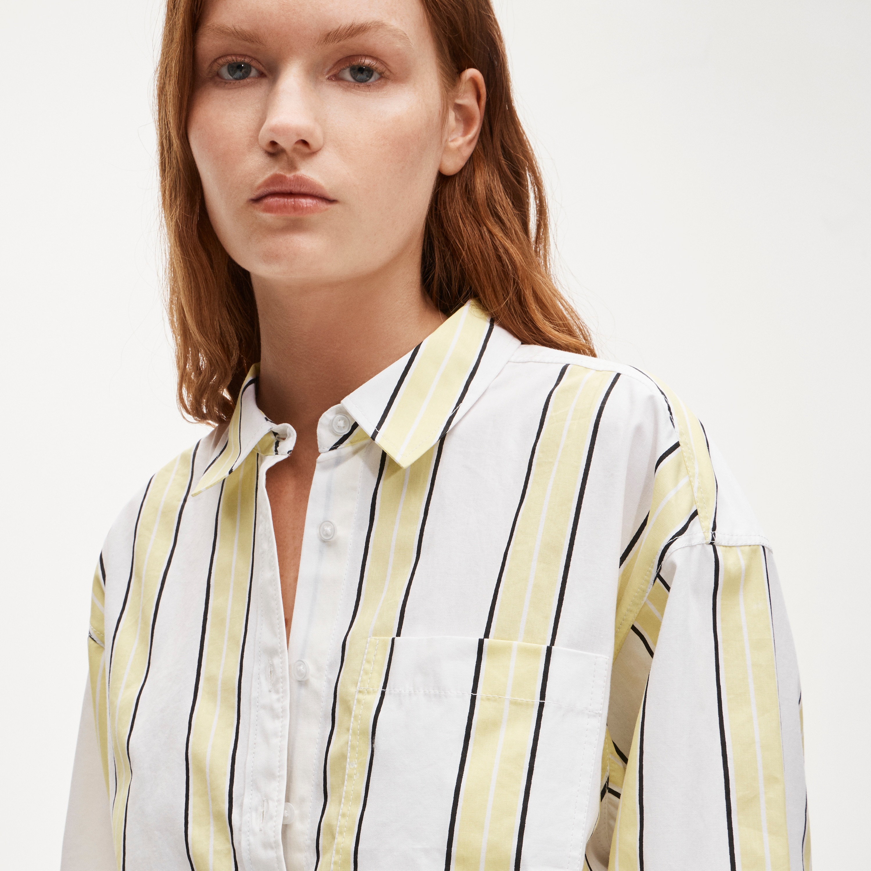 Étienne cropped button-up shirt in striped cotton poplin