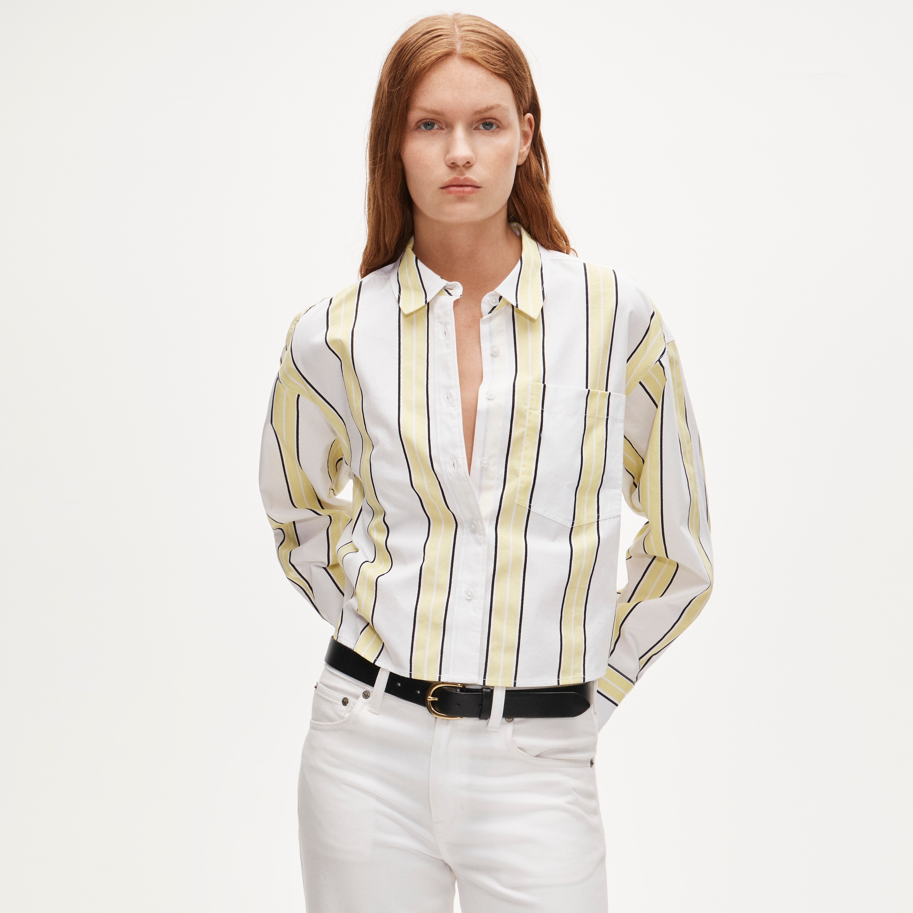 Étienne cropped button-up shirt in striped cotton poplin