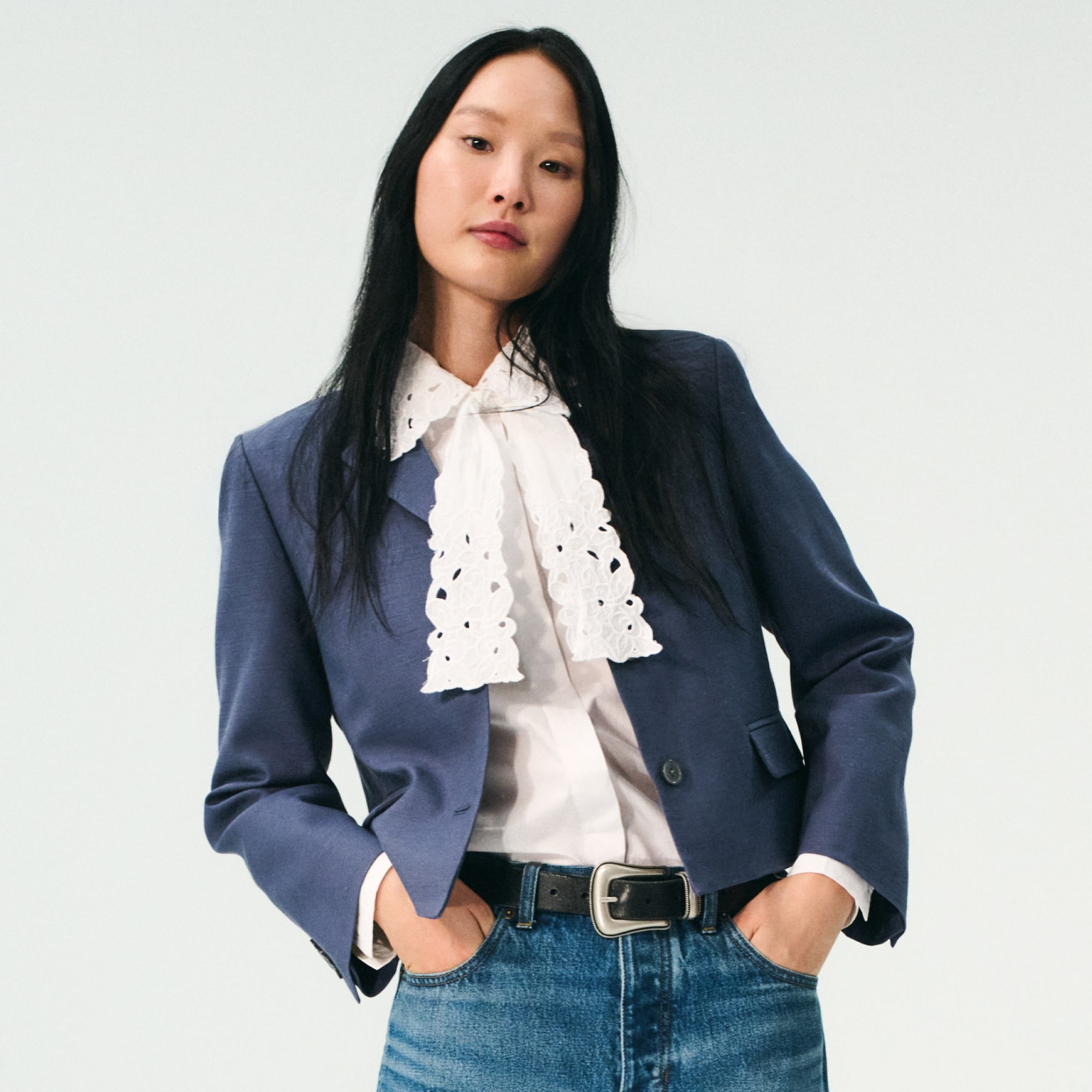 womens Jules classic-fit eyelet tie-neck shirt