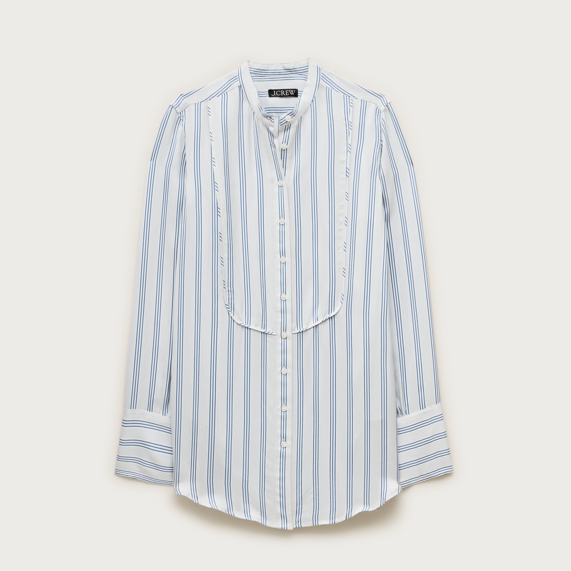 Tuxedo-bib Button-up Shirt In Striped Cotton Poplin For Women | J.Crew