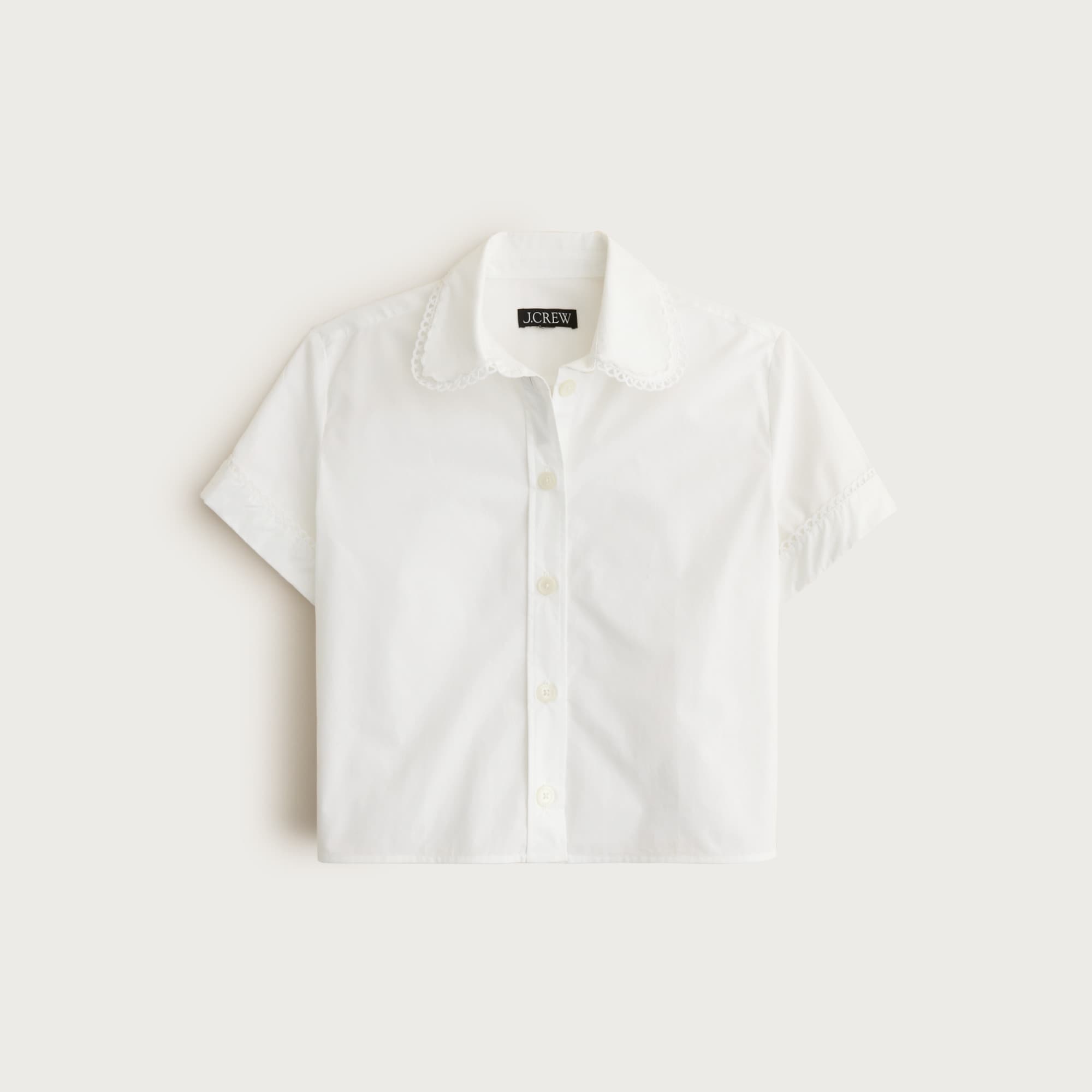 Gamine scallop-trim button-down shirt