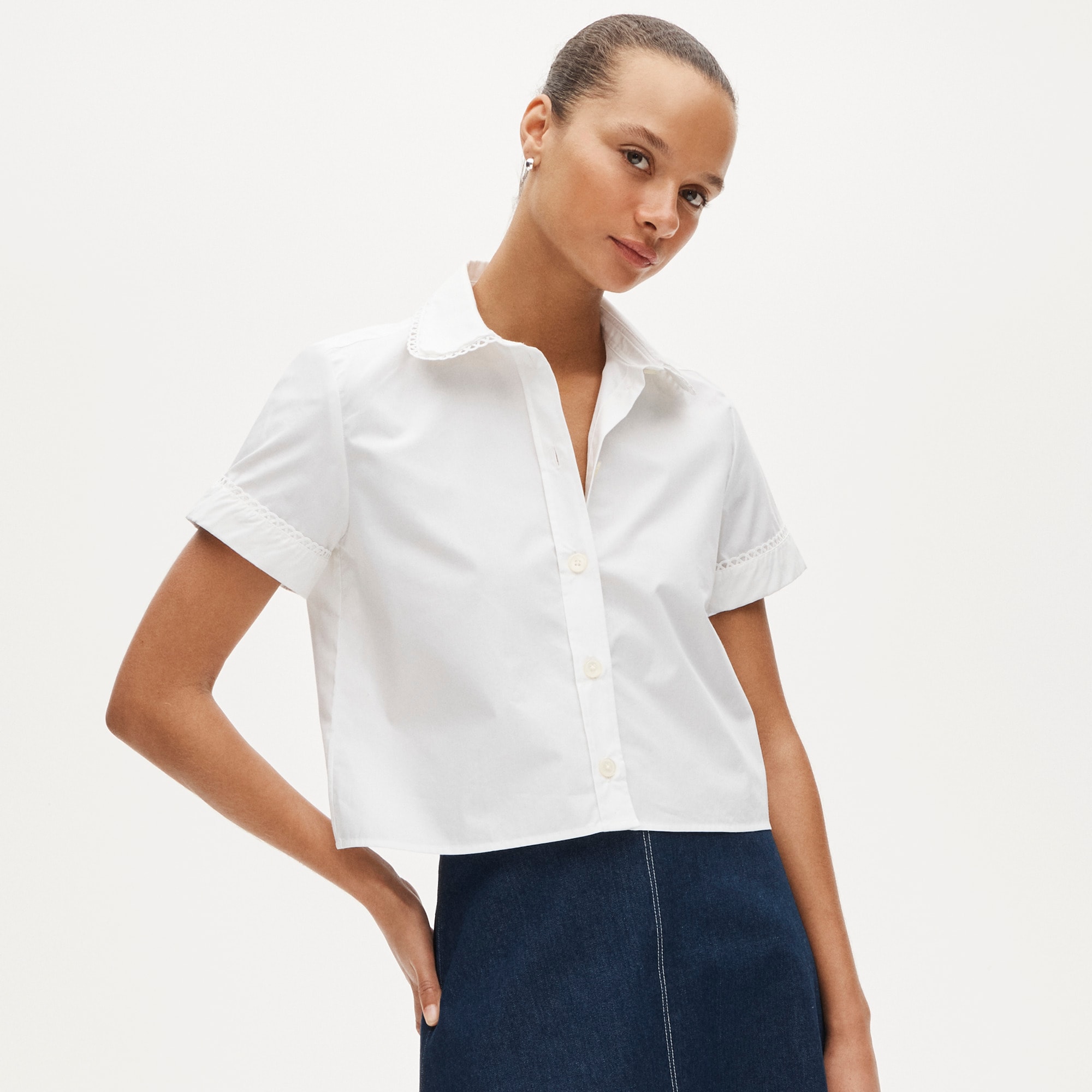 Gamine scallop-trim button-down shirt - image 2